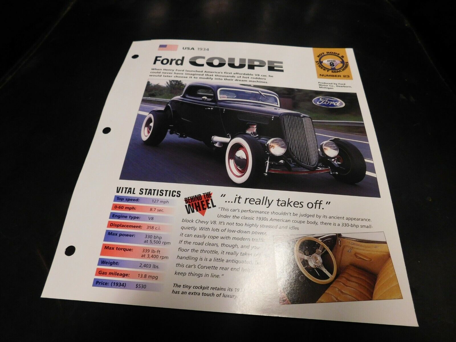 1934 Ford Coupe Spec Sheet Brochure Photo Poster