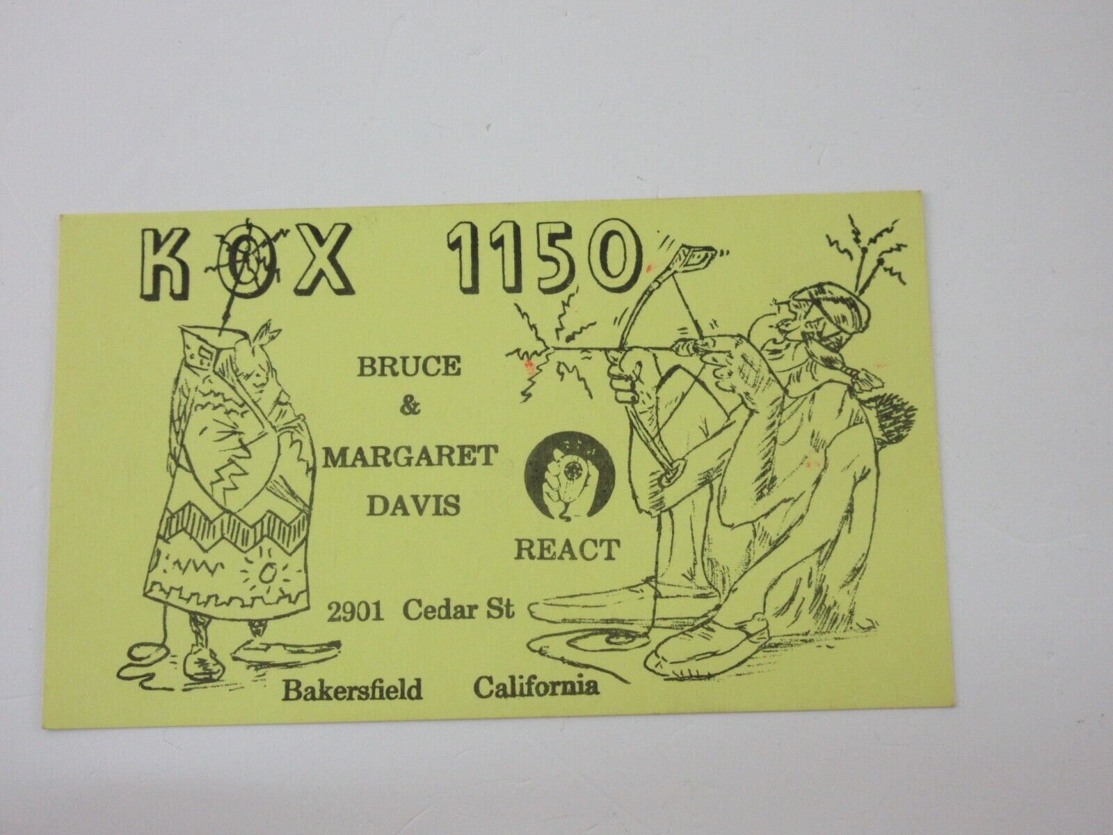 Vintage Amateur Ham Radio QSL Postcard Card - KOX 1150 - Bakersfield, CA Indian