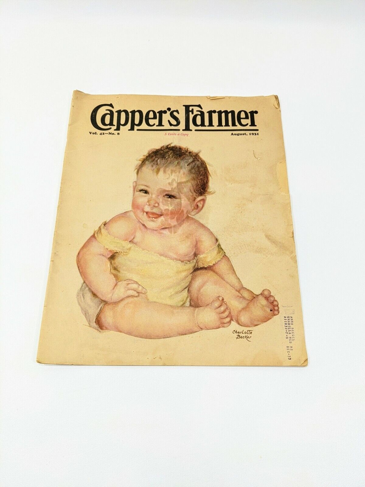 Capper\'s Farmer Magazine Vol 42 No. 8 August 1931 Baby Cover Charlotte Becker
