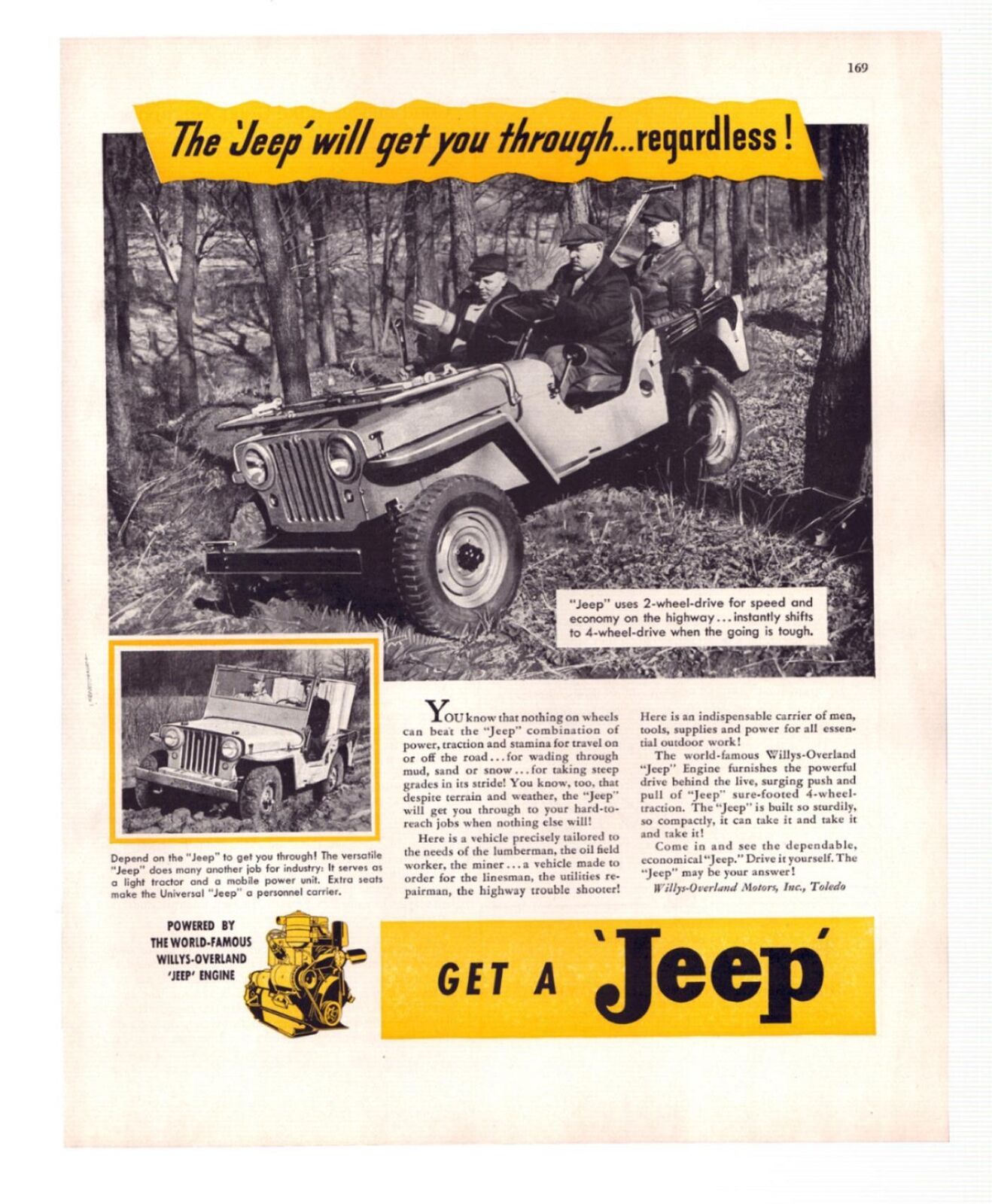 Vtg Print Ad 1946 Jeep Willys-Overland Motors Inc. Toledo Ohio