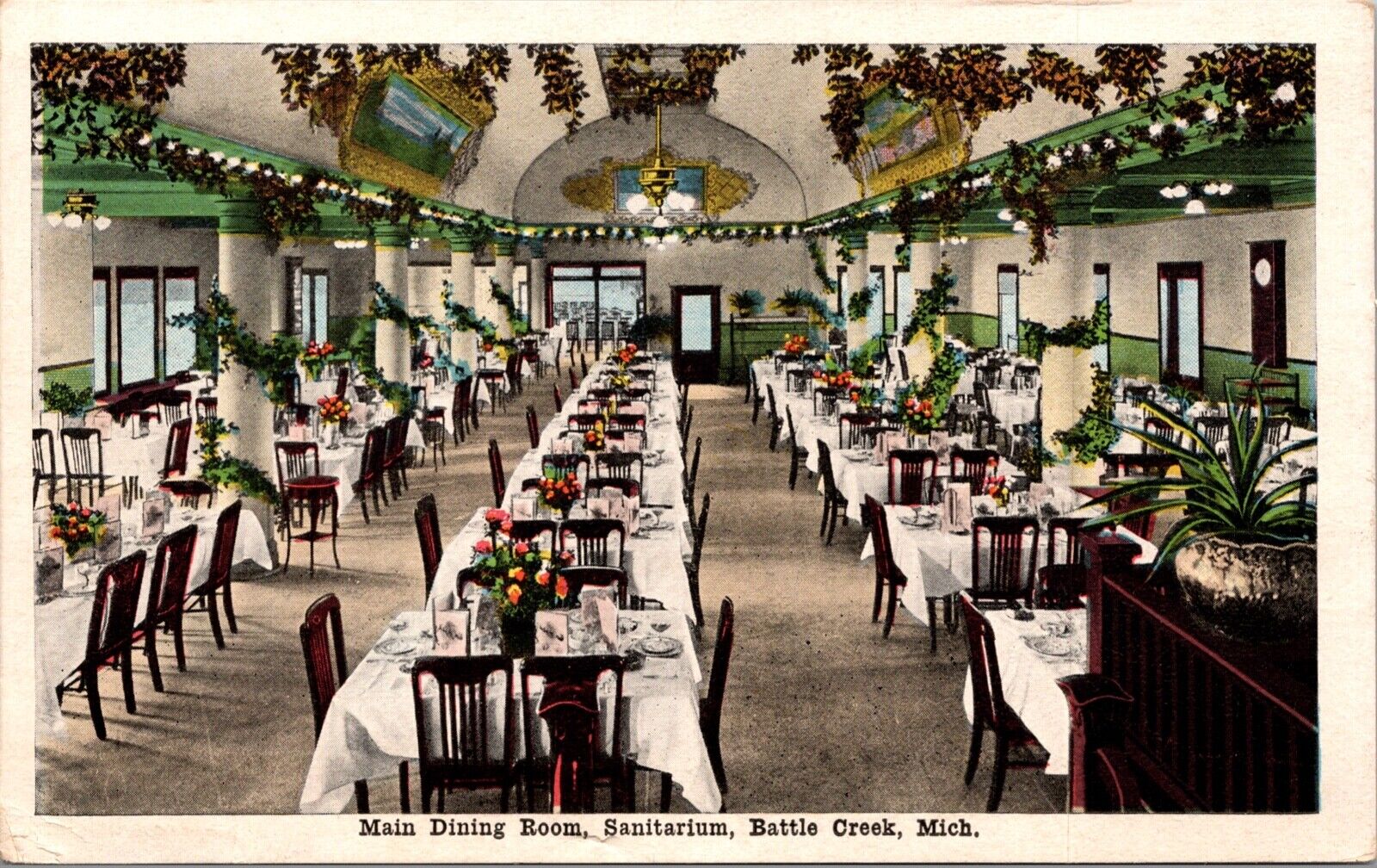 Postcard Main Dining Room at Sanitarium in Battle Creek, Michigan