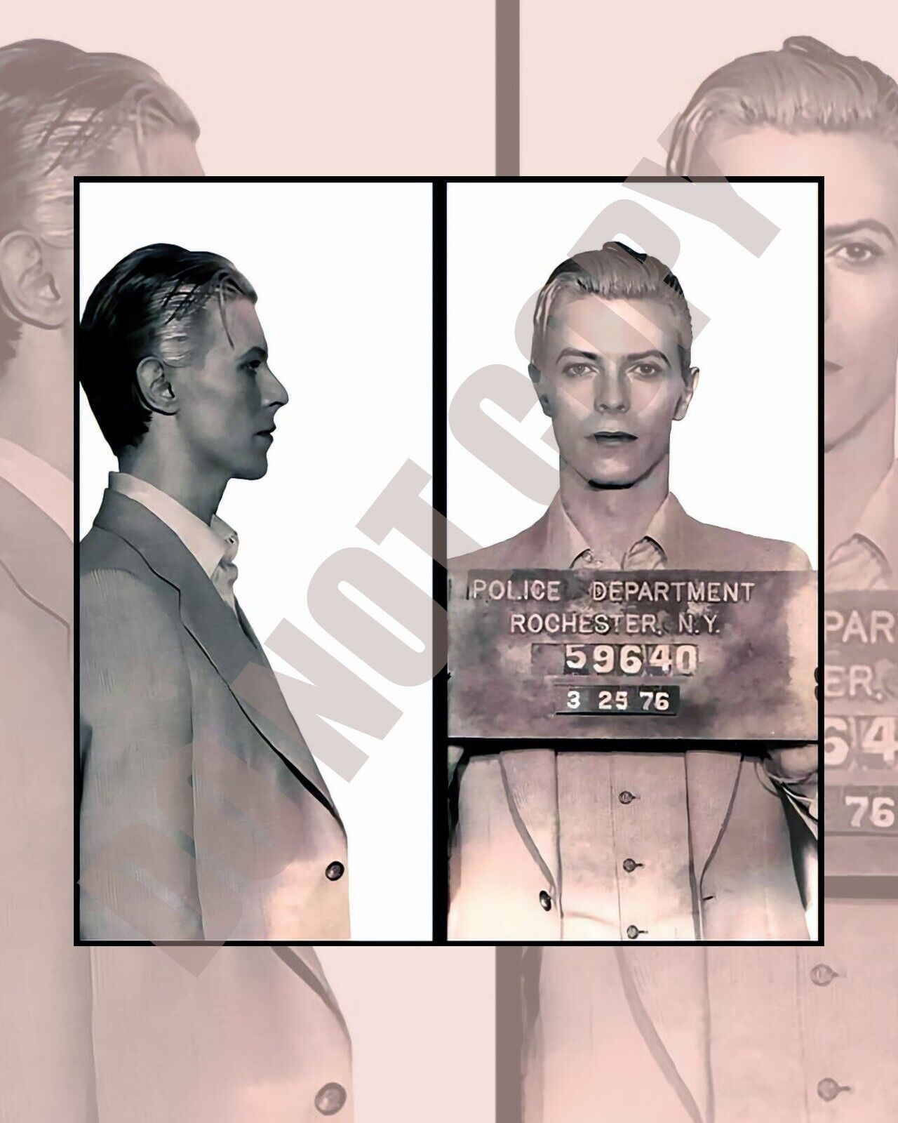 1976 David Bowie Rochester New York NY Police Department Mugshot 8x10 Photo