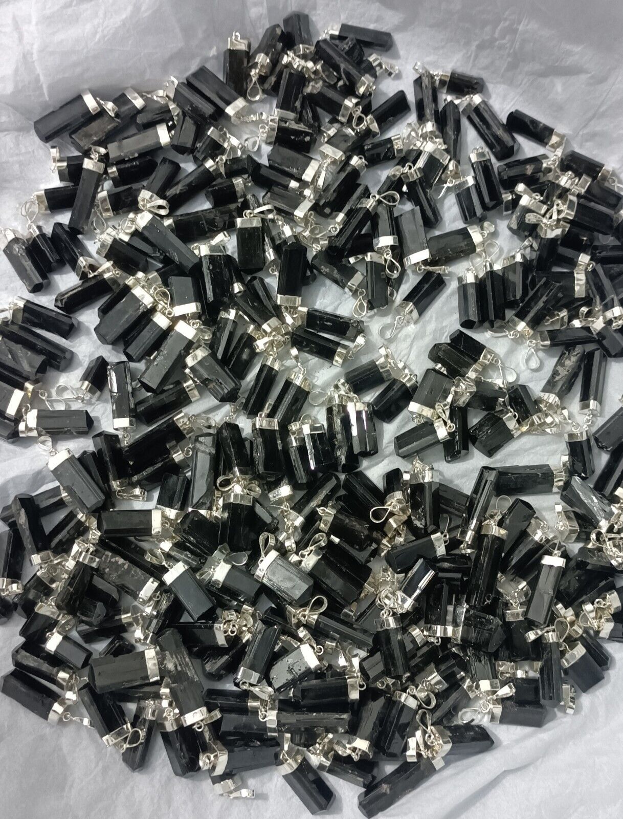 100pcs Black Tourmaline Pendants With 925 Silver 