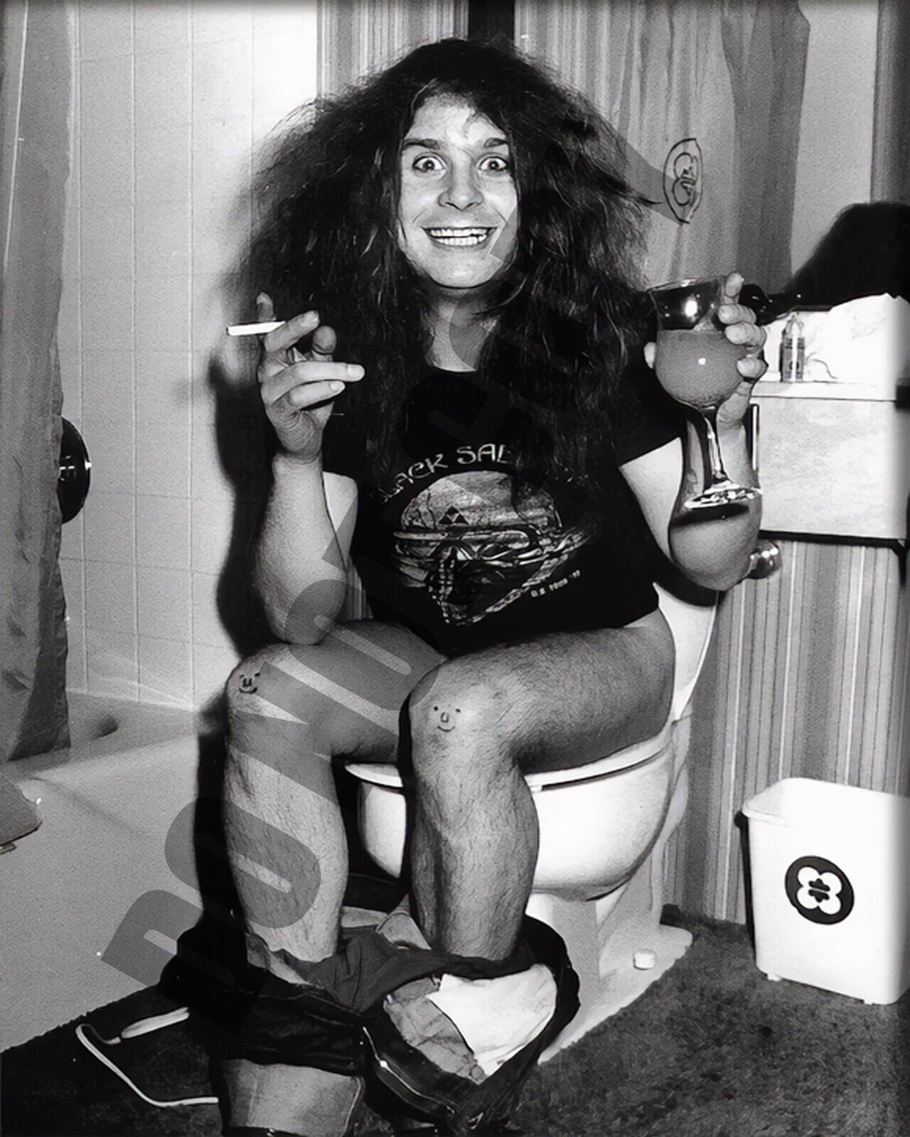 Ozzy Osbourne Black Sabbath Smoking And Drinking On The Toilet 8x10 Photo
