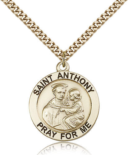 Saint Anthony Medal For Men - Gold Filled Necklace On 24 Chain - 30 Day Mone...