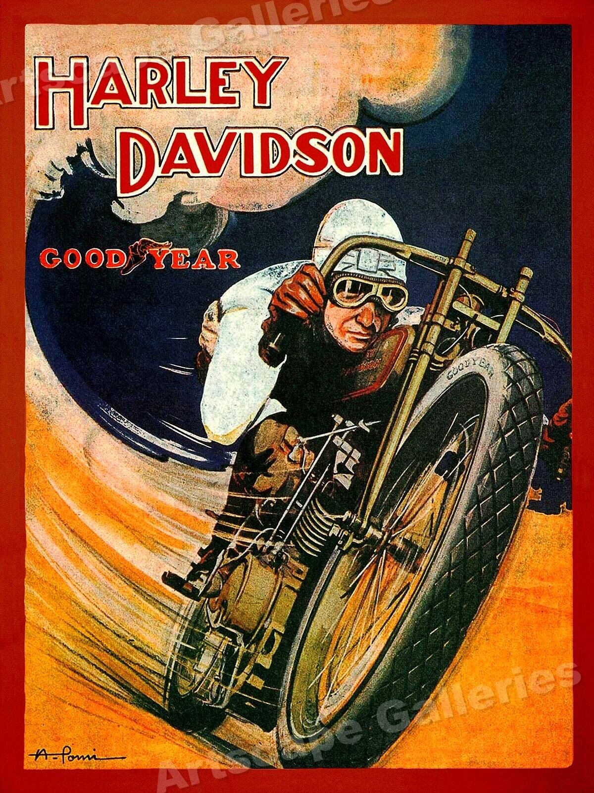 Harley Davidson GoodYear 1920s Classic Motorcycle Racing Poster - 18x24