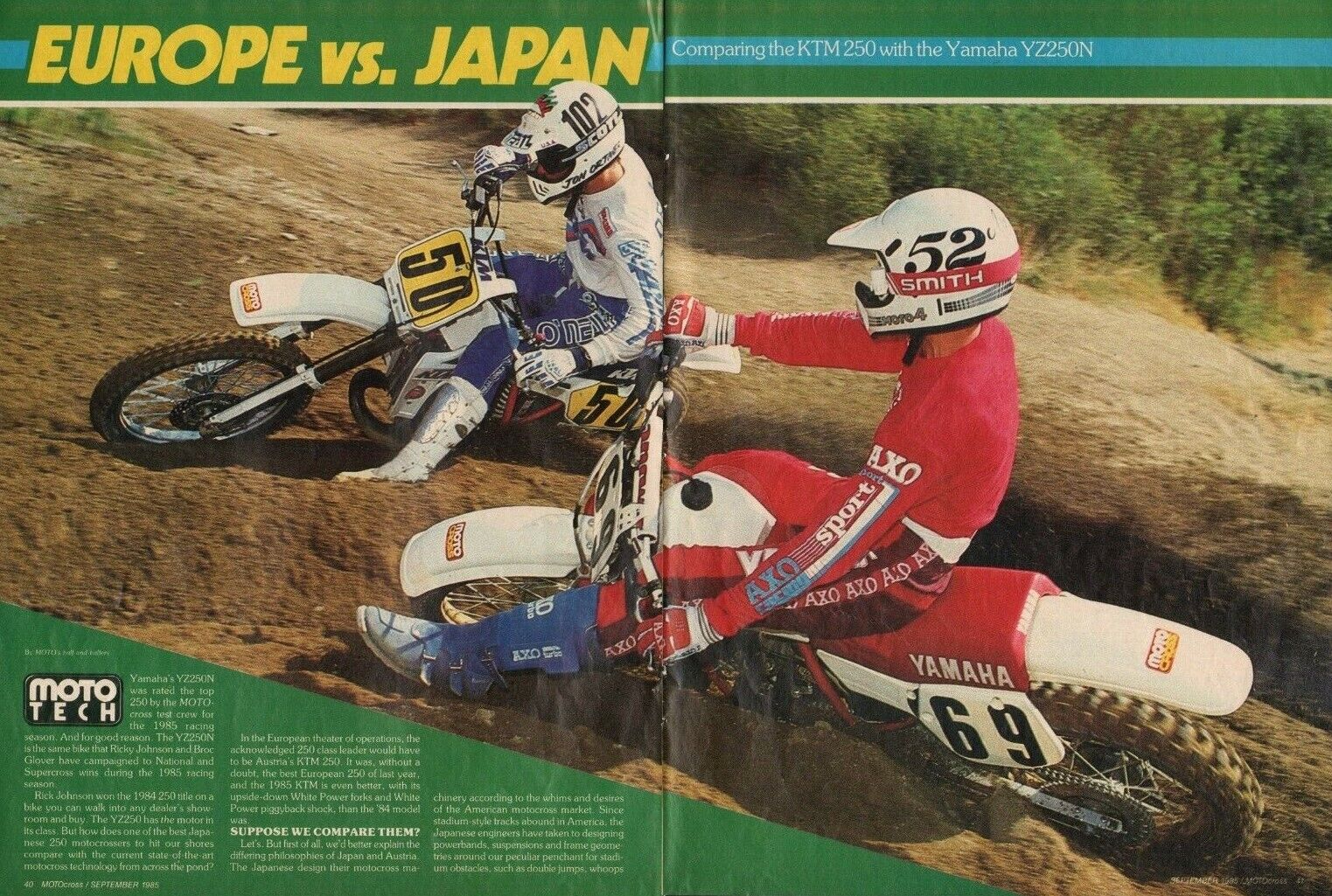 1985 Yamaha YZ250 vs. KTM 250 - 6-Page Vintage Motocross Motorcycle Article