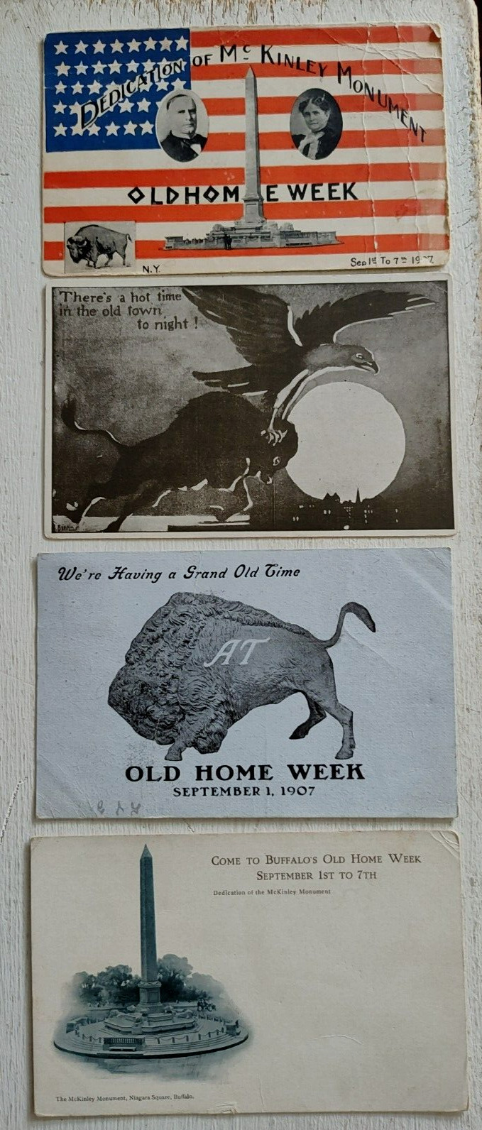(4) 1907 Old Home Week Buffalo NY Postcards / McKinley Monument Dedication