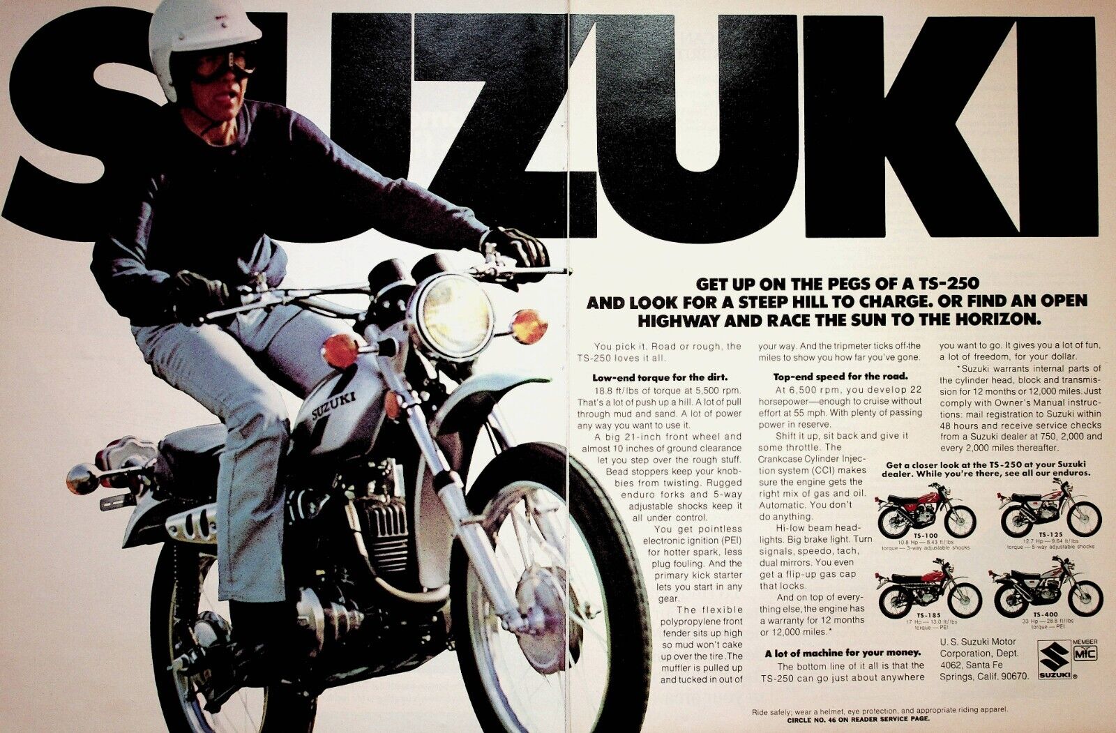 1975 Suzuki TS250 - 2-Page Vintage Motorcycle Ad