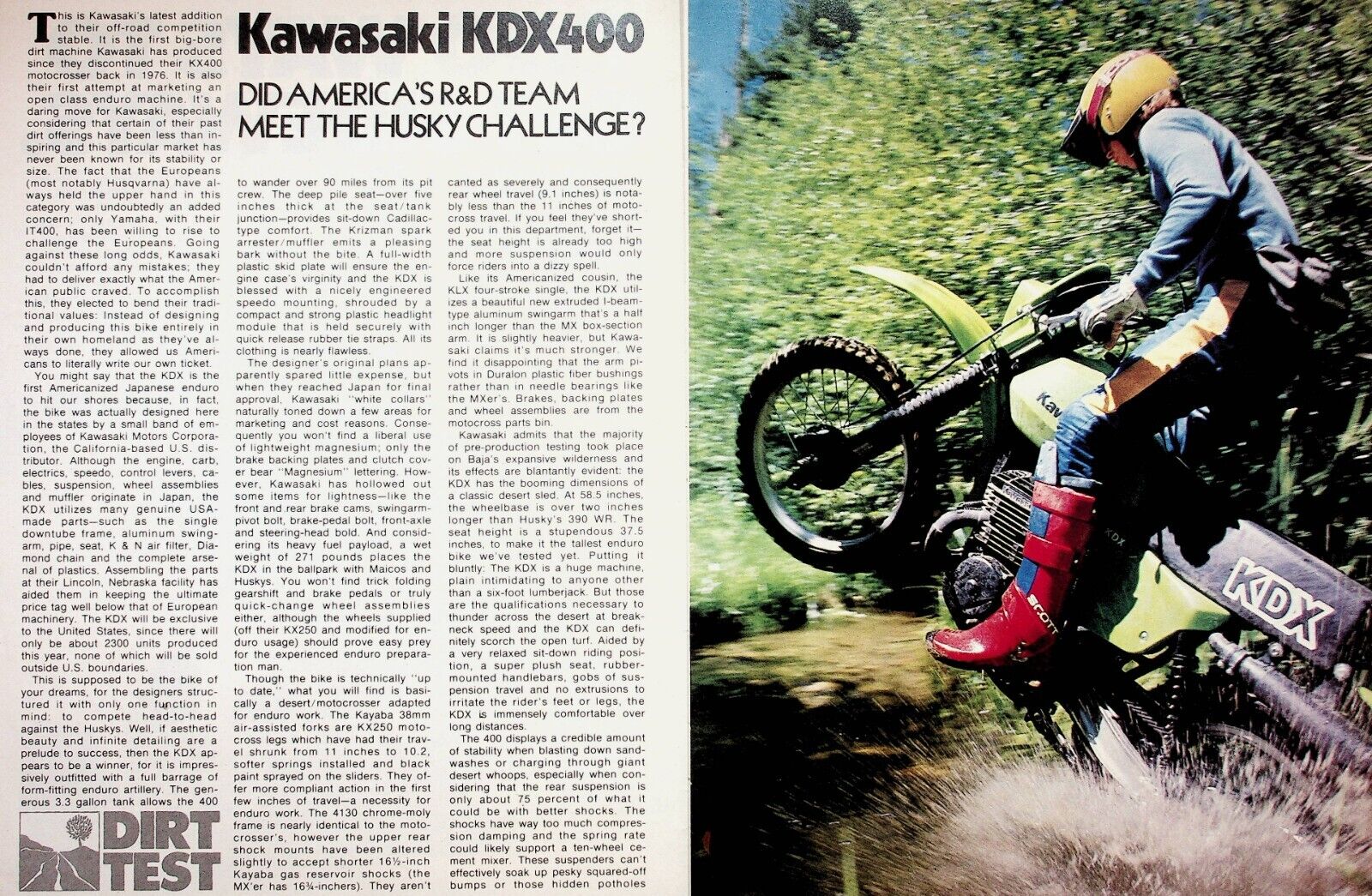 1979 Kawasaki KDX 400 Motorcycle Dirt Road Test - 6-Page Vintage Article