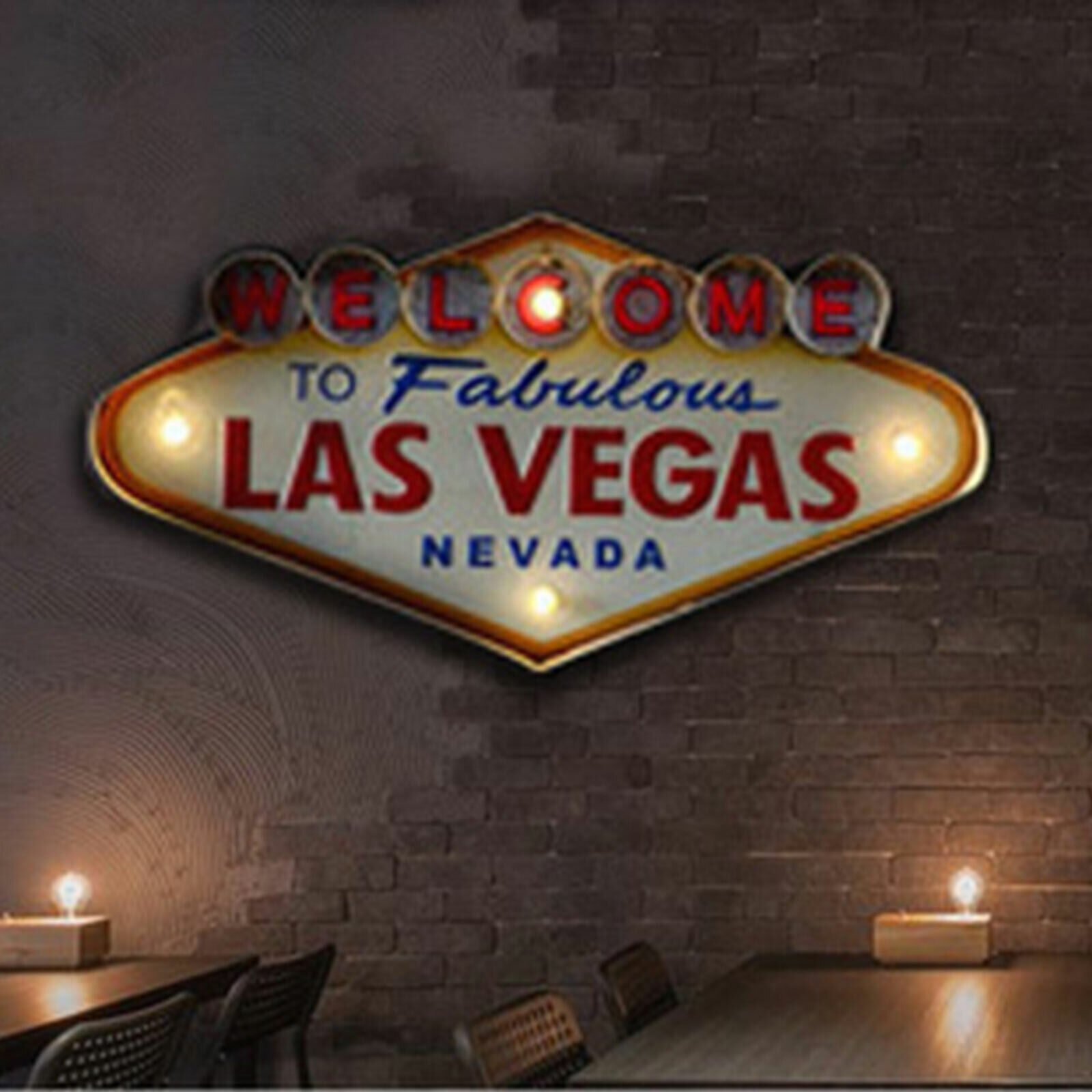 Vintage LED Light Metal Neon Signs Welcome to Las Vegas Pub Cafe Wall Decor