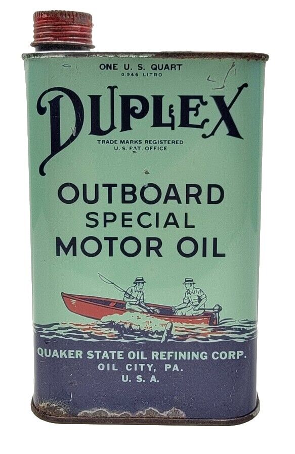 Vintage DUPLEX Outboard Special Boat Marine Motor Oil Metal One Quart Can Full