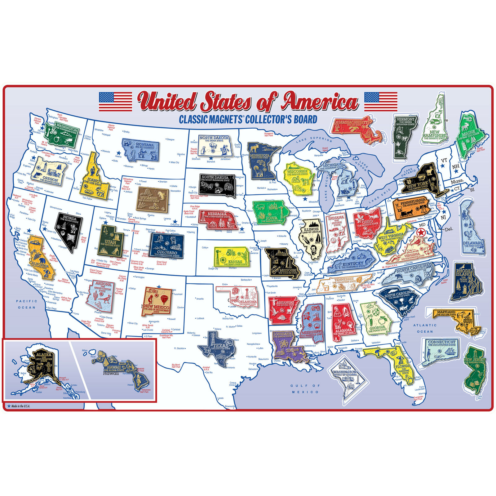 Original State Magnet Collector's Set - 51 Magnets with Metal Display Board