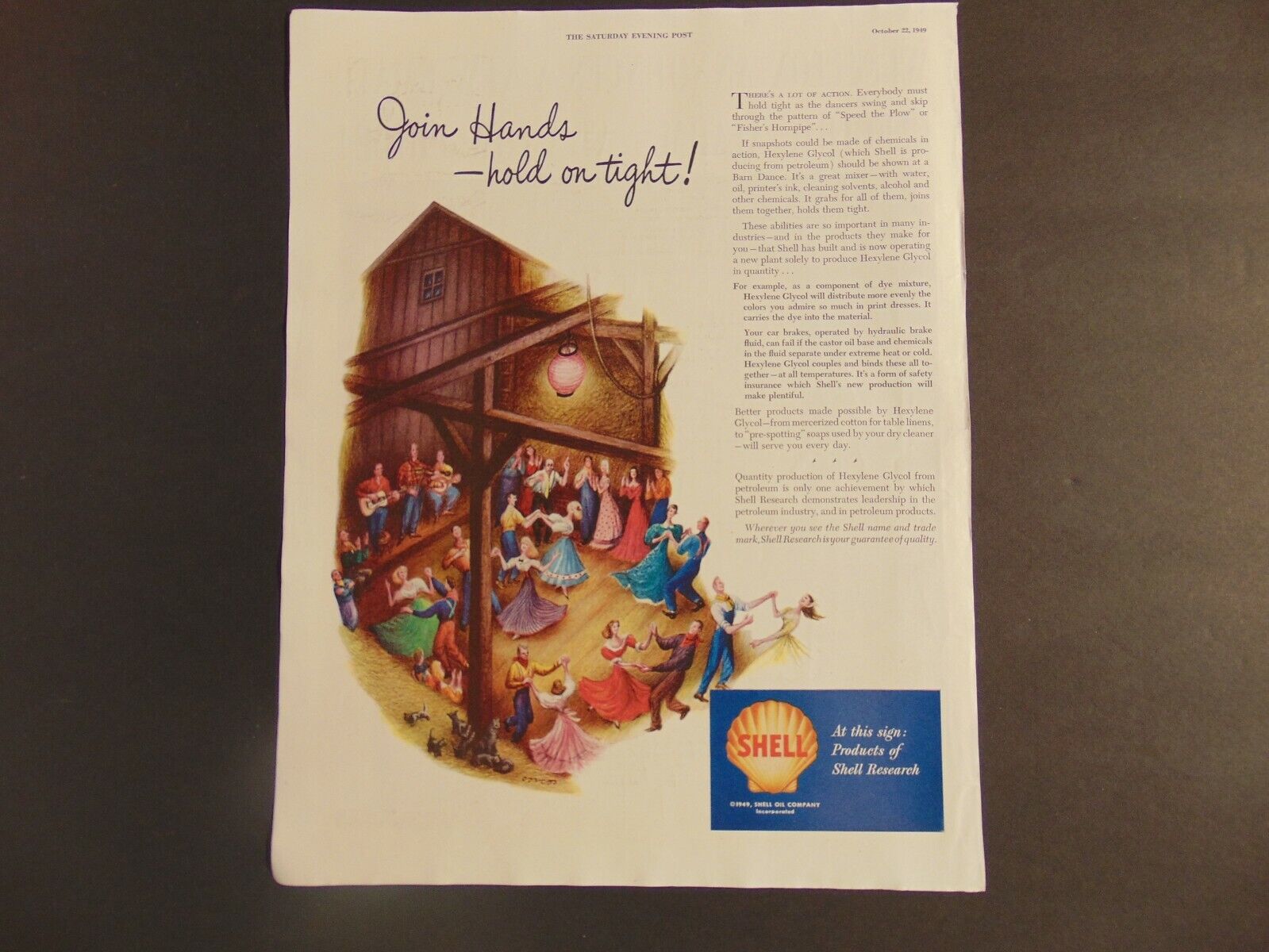 1949 SHELL OIL COMPANY Folks SQUARE DANCING vintage art print ad