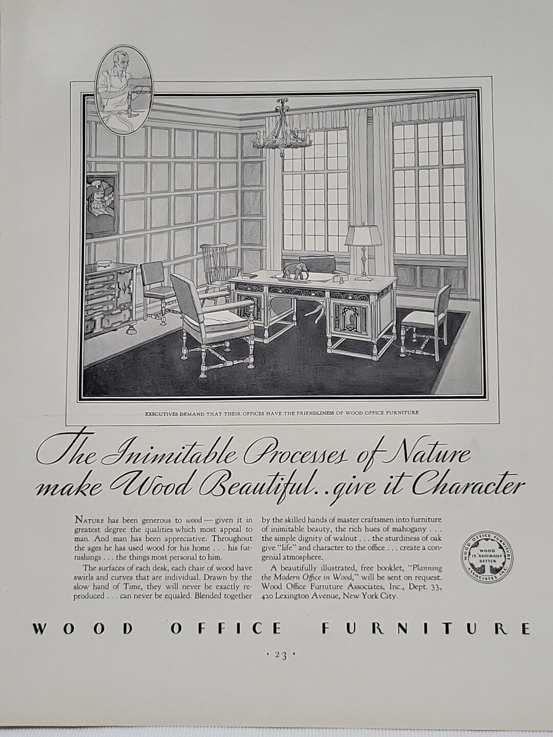 1931 Wood Office Furniture Fortune Magazine Print Advertising Art Deco