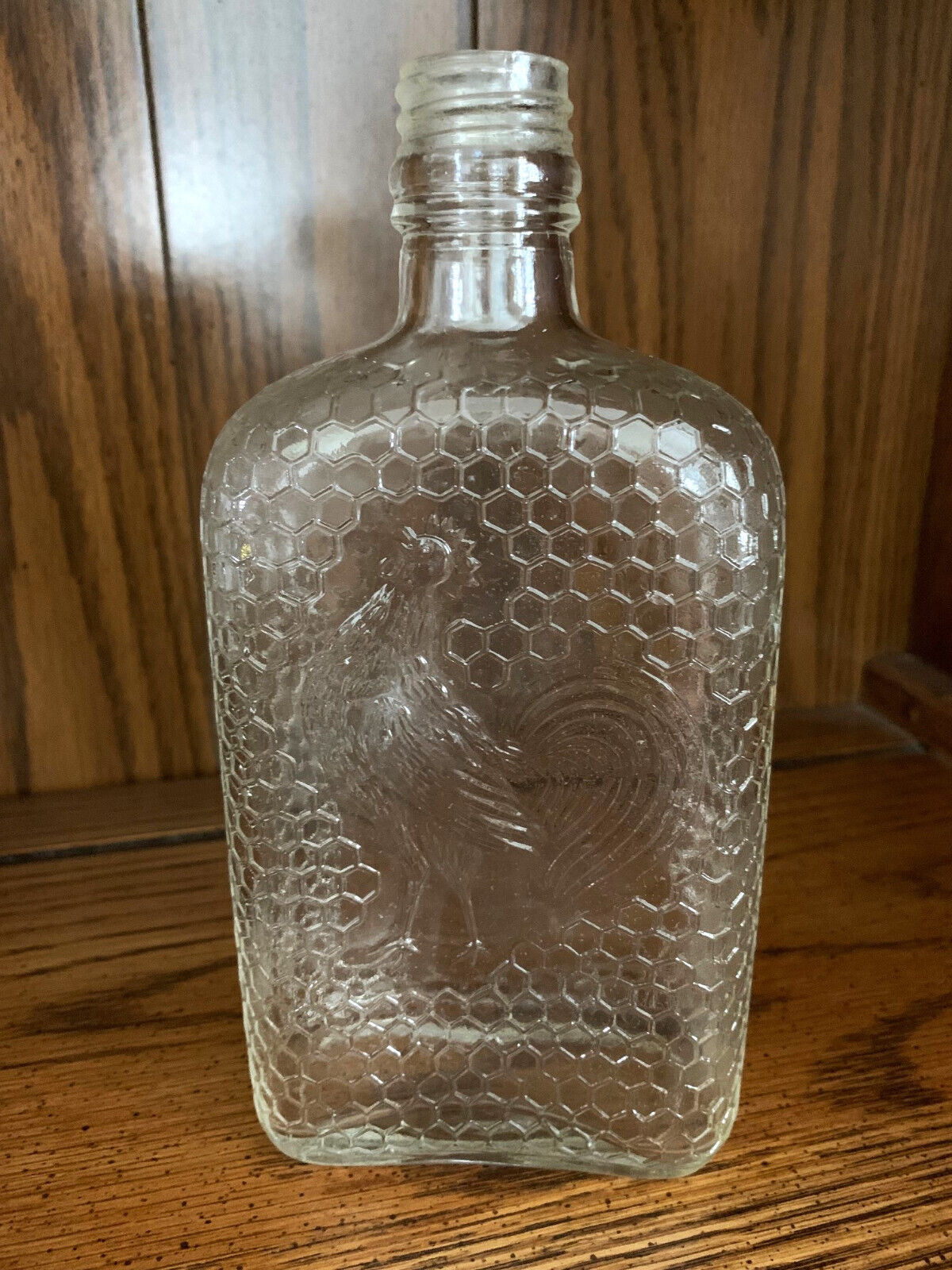 Vintage 1930s Chickencock Cotton Club Rye Whiskey 1 Pint Clear Bottle - EMPTY