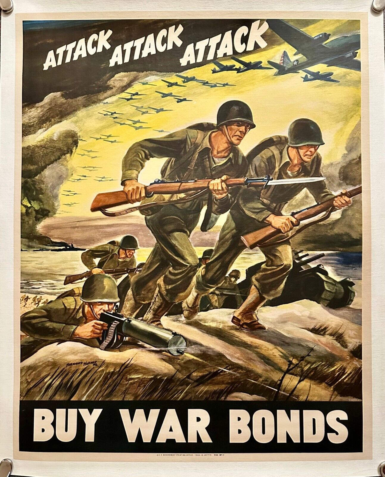 Original WWII Poster Attack Attack Attack Buy War Bonds 22\