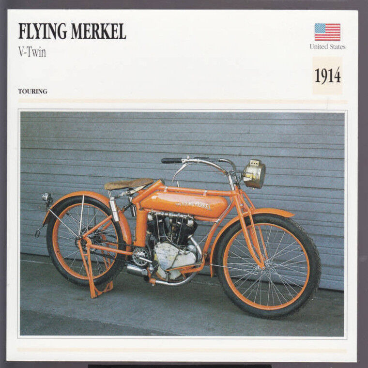 1914 Flying Merkel V-Twin 1000cc American Bike Motorcycle Photo Spec Info Card
