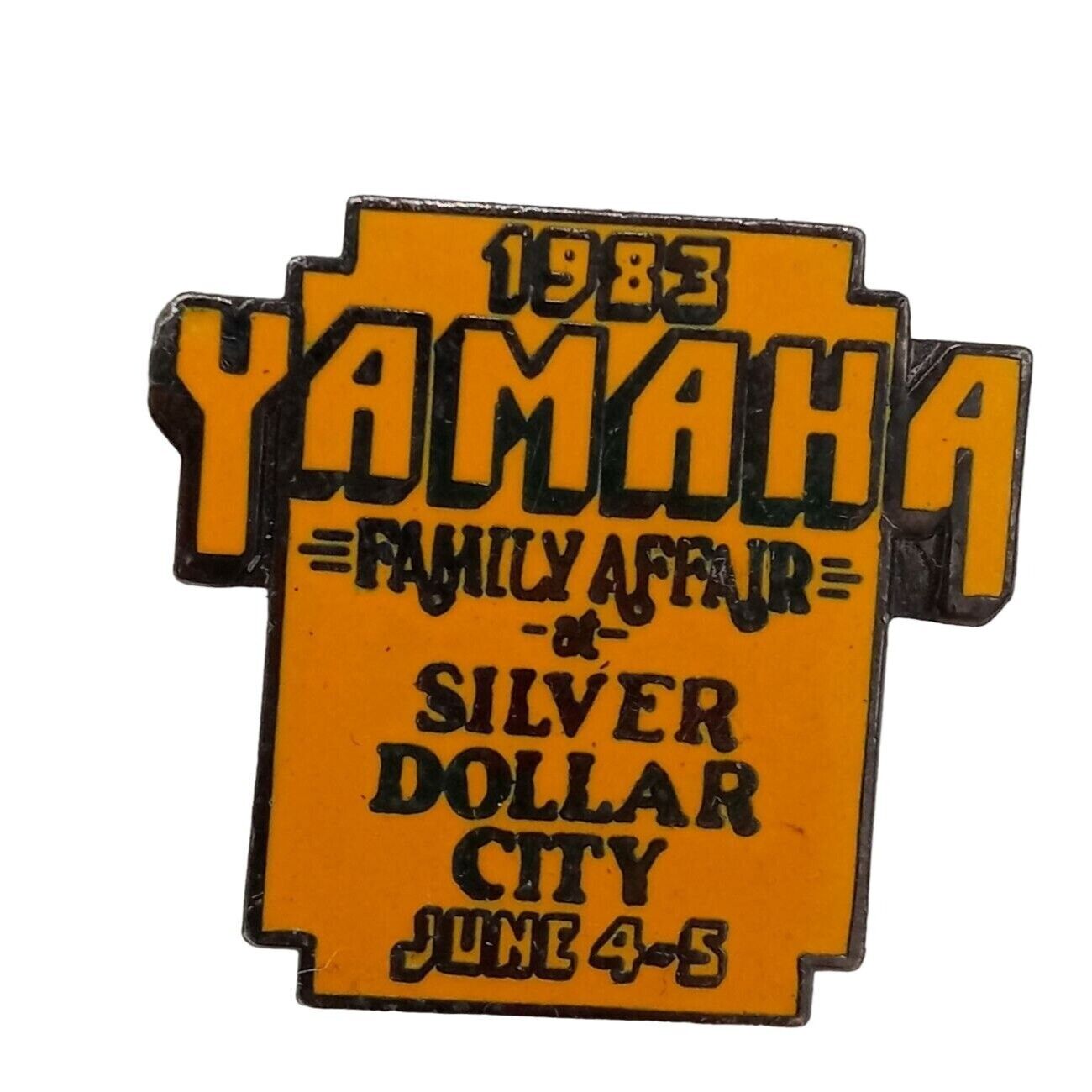 1983 Yamaha Lapel Hat Pin Brooch Silver Dollar City Family Affair Vintage Yellow