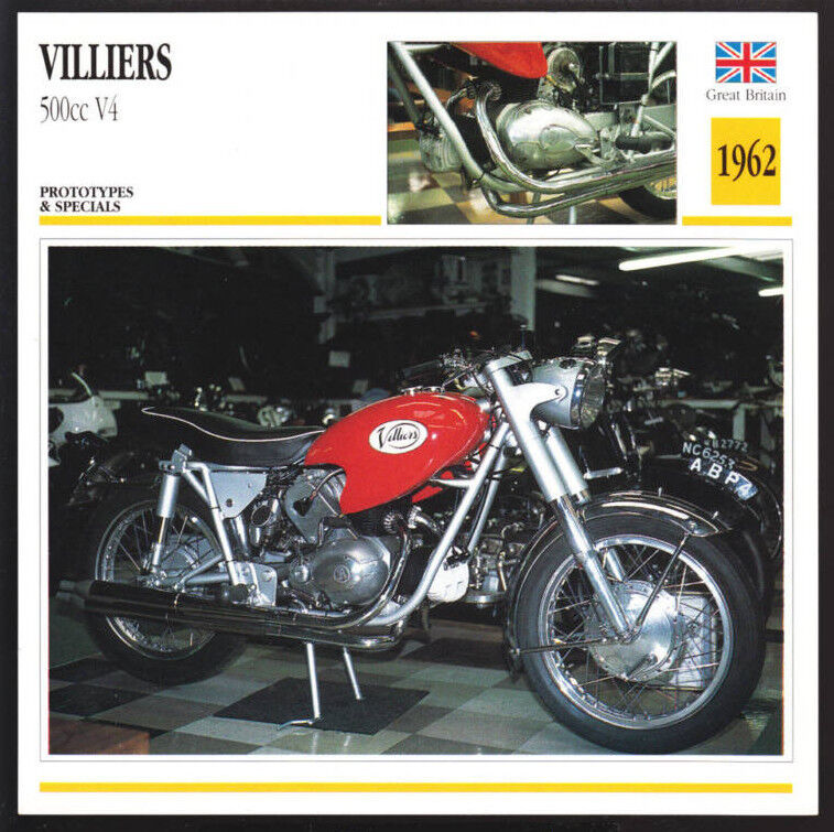 1962 Villiers 500cc V4 V-Four Two-Stroke (498cc) Motorcycle Photo Spec Info Card