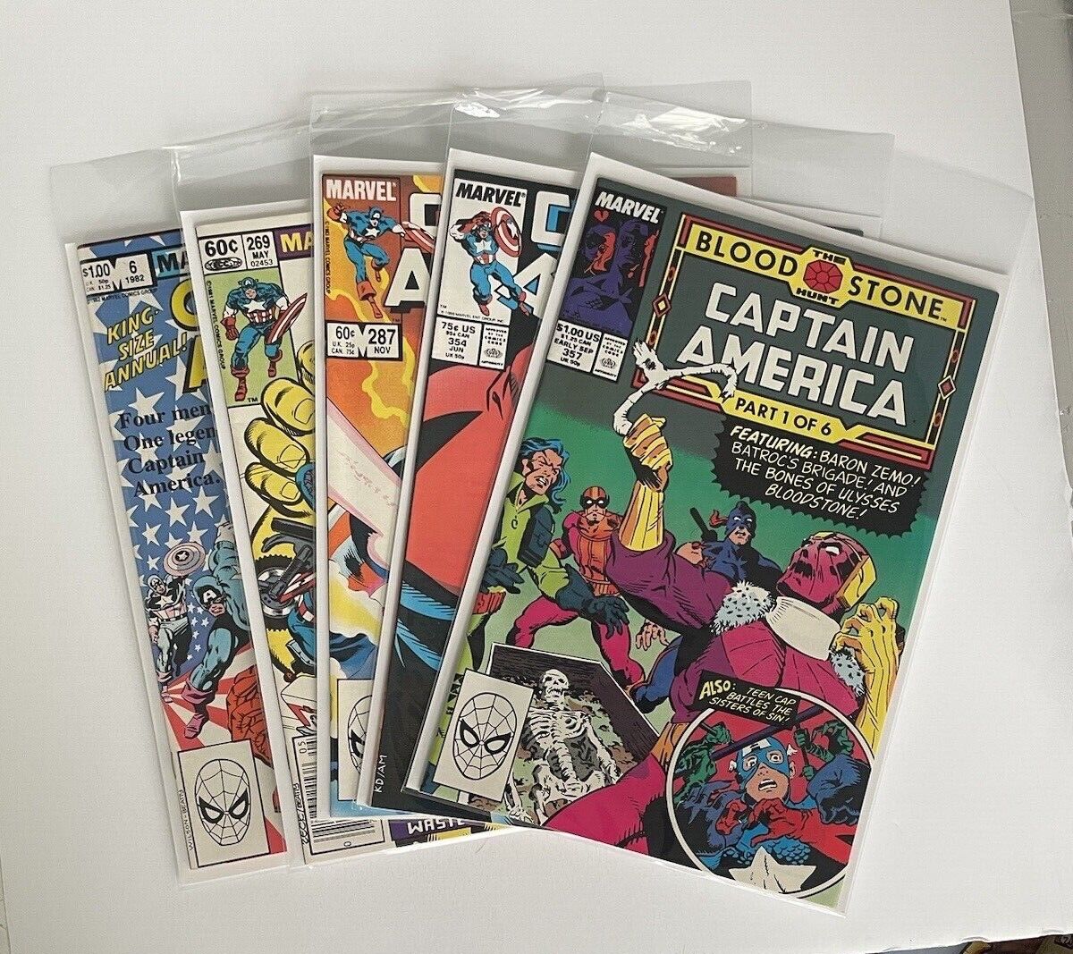 Captain America Comics, #6 Annual-1982, #269-1982, #287-1983, #354 & #357-1989
