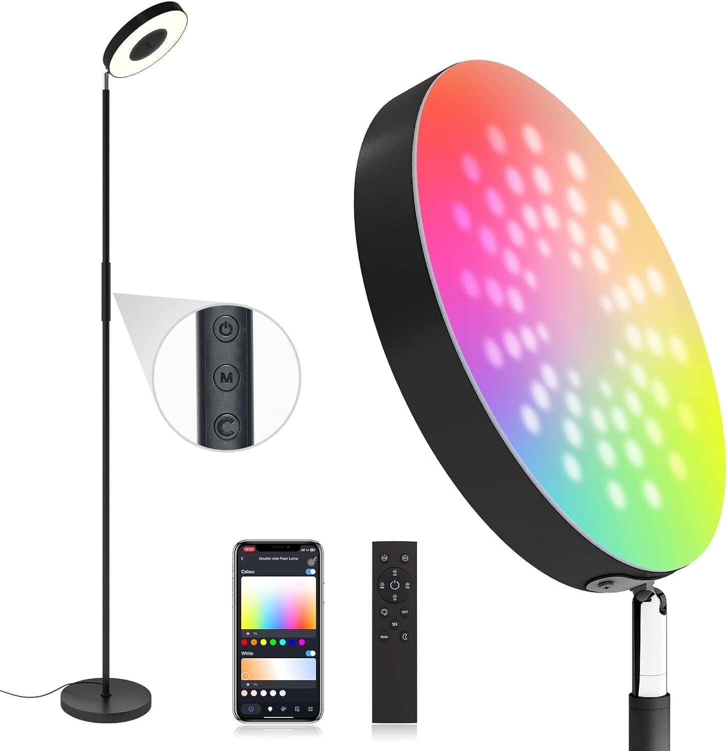 addlon RGB Floor Lamp, 2000LM LED Super Bright-Tall Standing with Black-new 