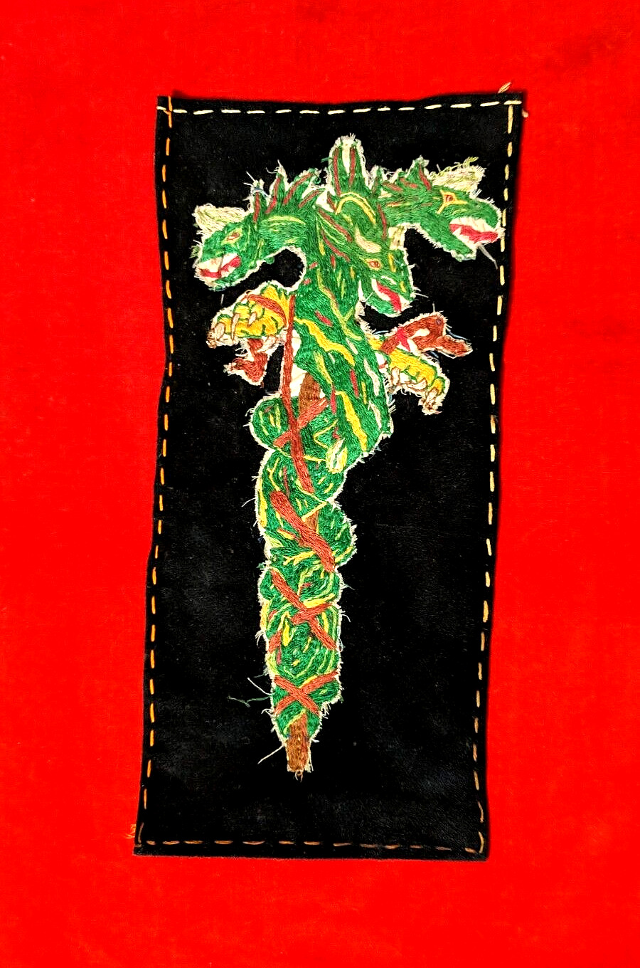 RARE Unique Handmade Embroidered THREE INTERTWINED SNAKES Victory Banner 15\