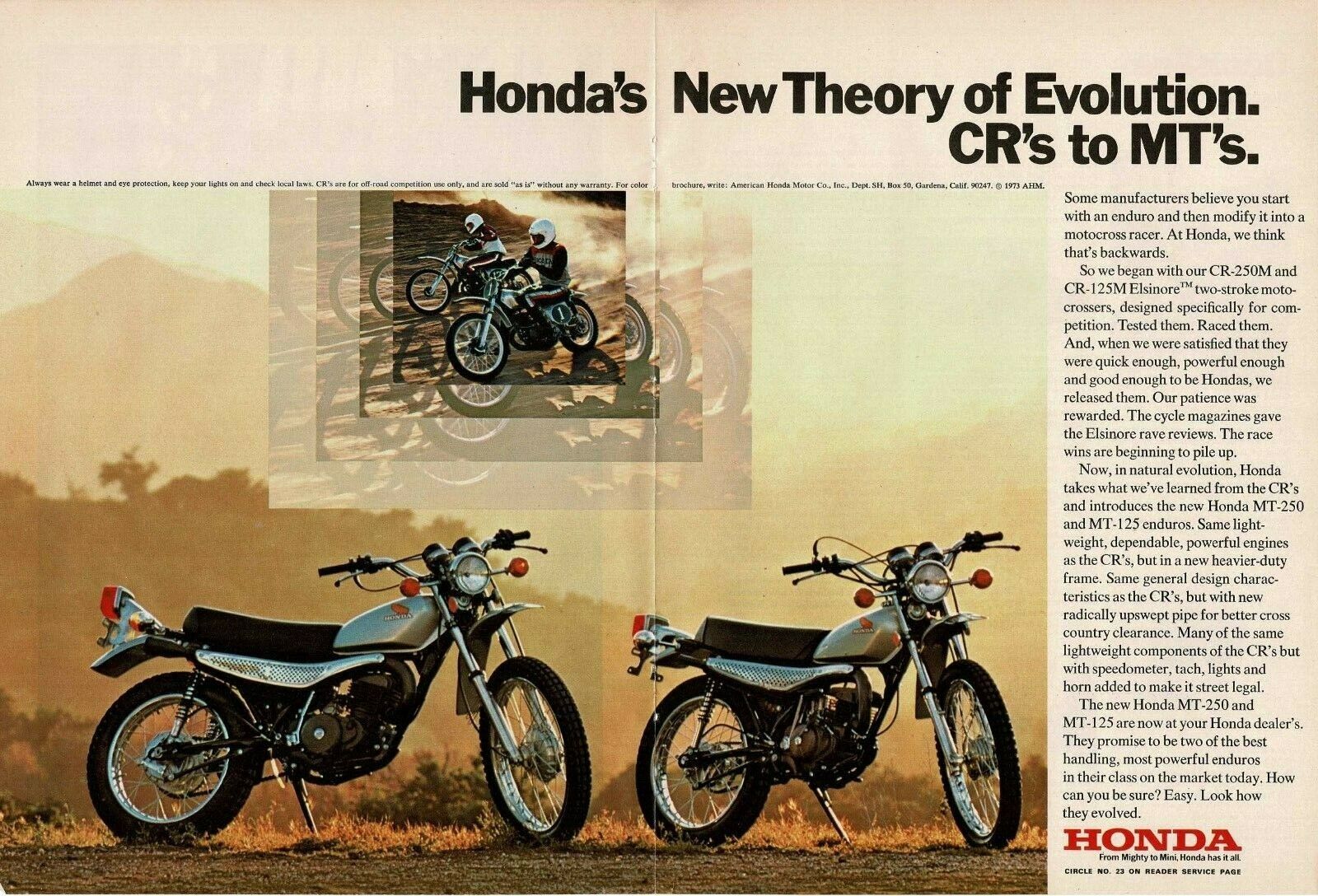 1973 HONDA MT125 MT250 Motorcycles centerfold Vintage Print Ad