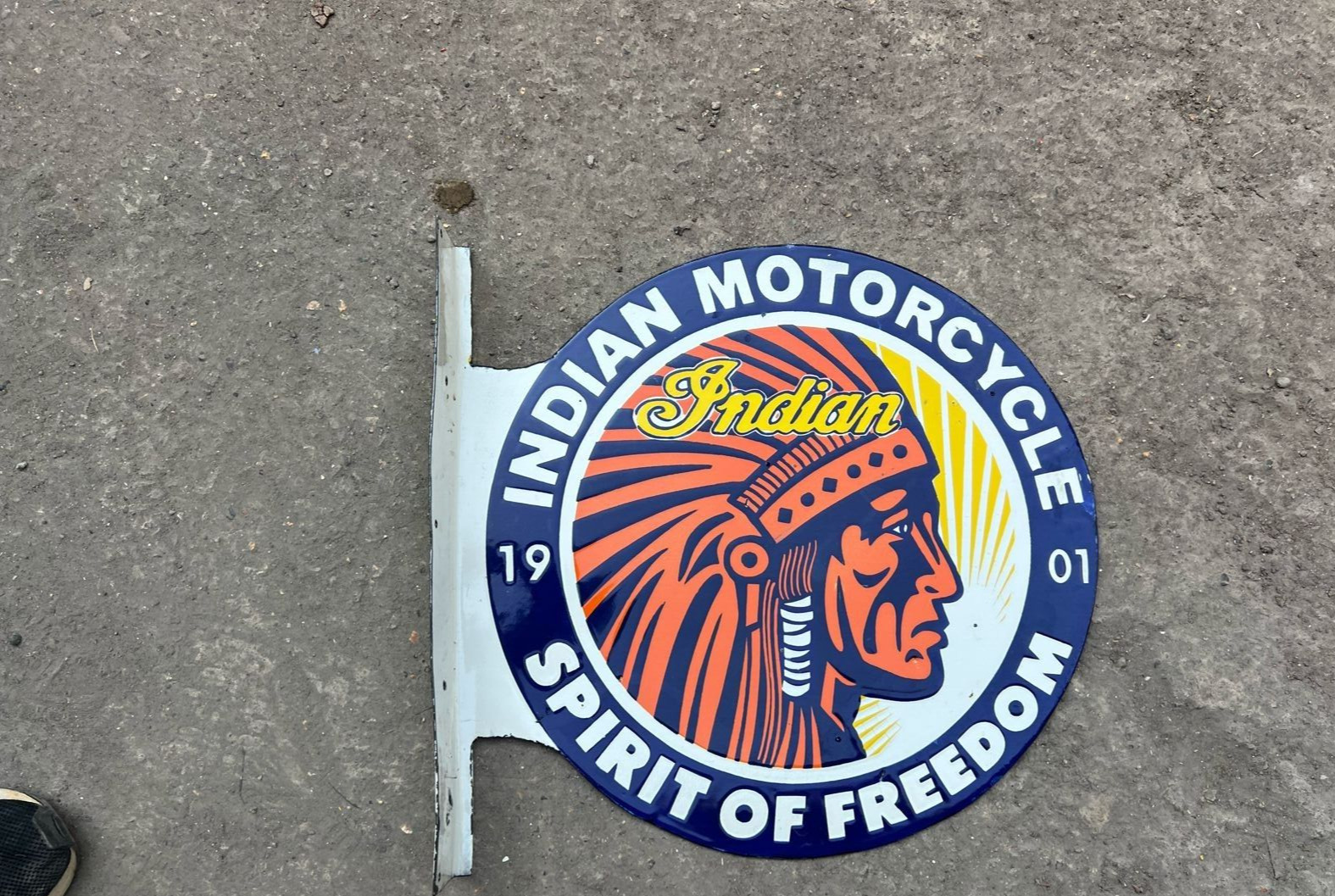 PORCELAIN INDIAN MOTORCYCLE ENAMEL SIGN 24X24 INCHES DOUBLE SIDED WITH FLANGE