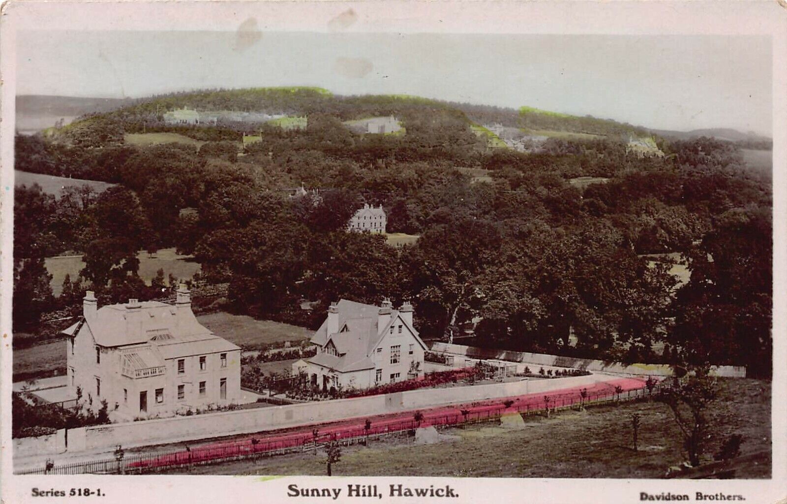 Sunny Hill, Hawick, Scotland, 1910 hand colored, real photo postcard, used