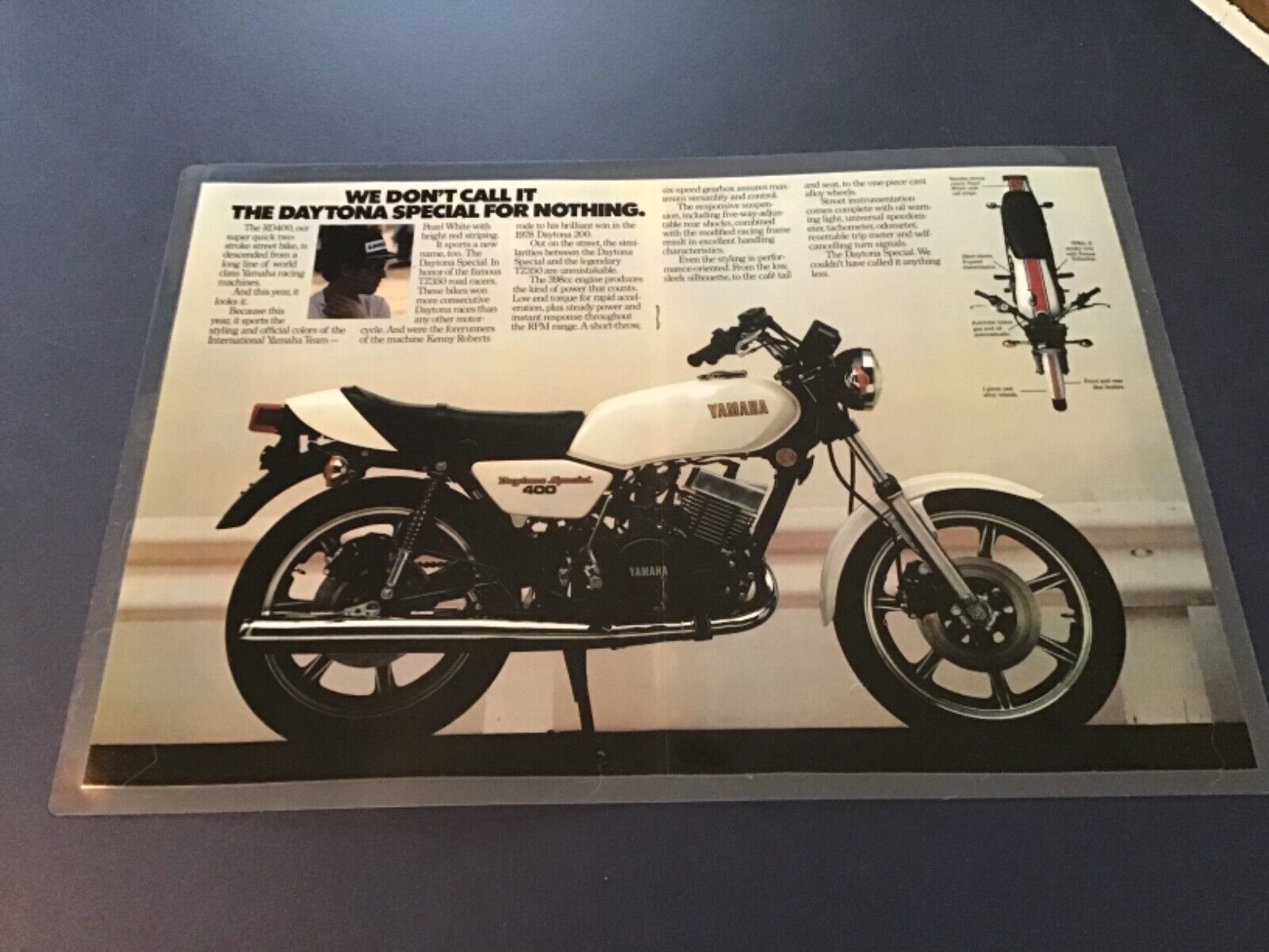 1979 Yamaha RD400 Daytona Special laminated double page 11X17 print ad