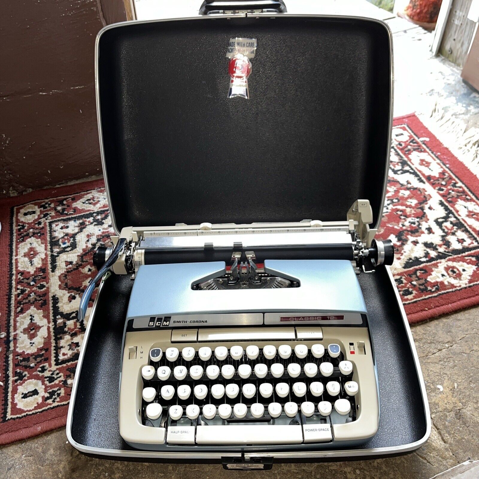 Smith Corona Classic 12 Vintage Manual Portable Typewriter with Case Blue