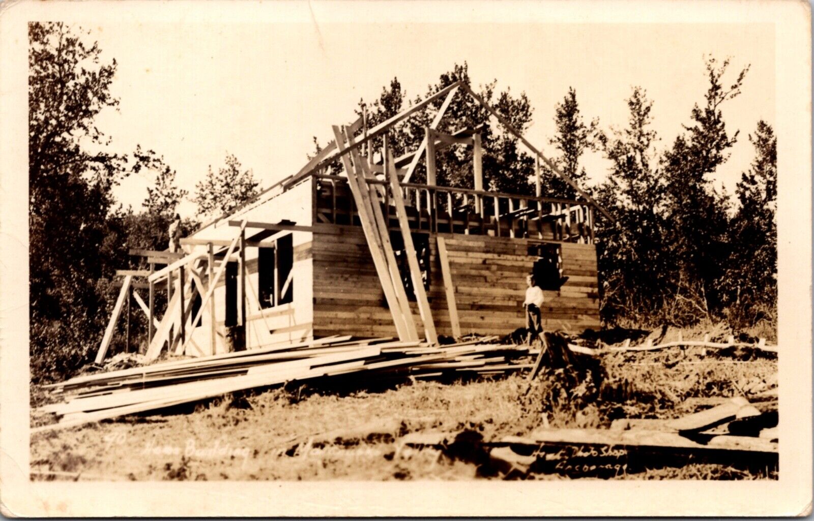 Real Photo Postcard Man Building a House Home