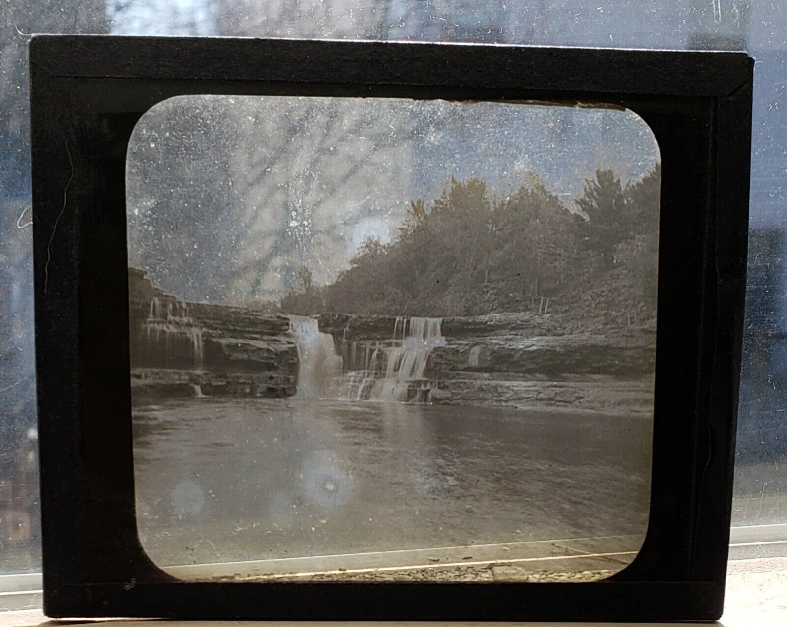 Antique Beautiful  Landscape Waterfall Americana Glass Slide Magic Lantern 