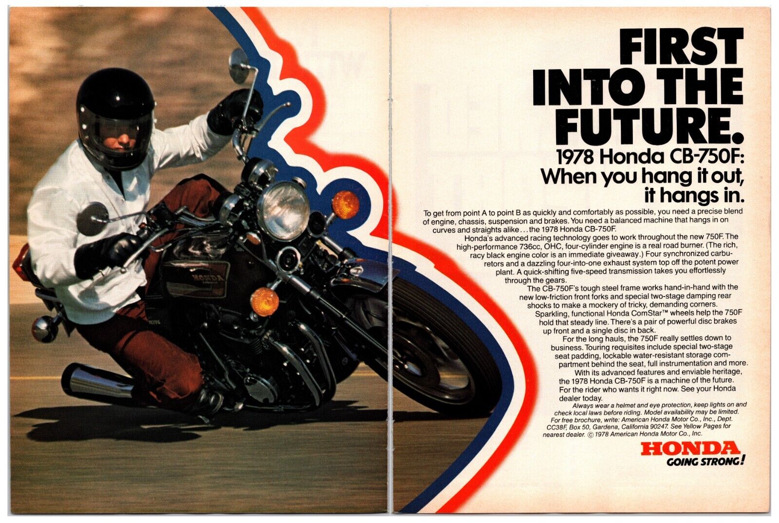 1978 Honda CB-750F Motorcycle - Original 2 Page Print Advertisement (16x11)