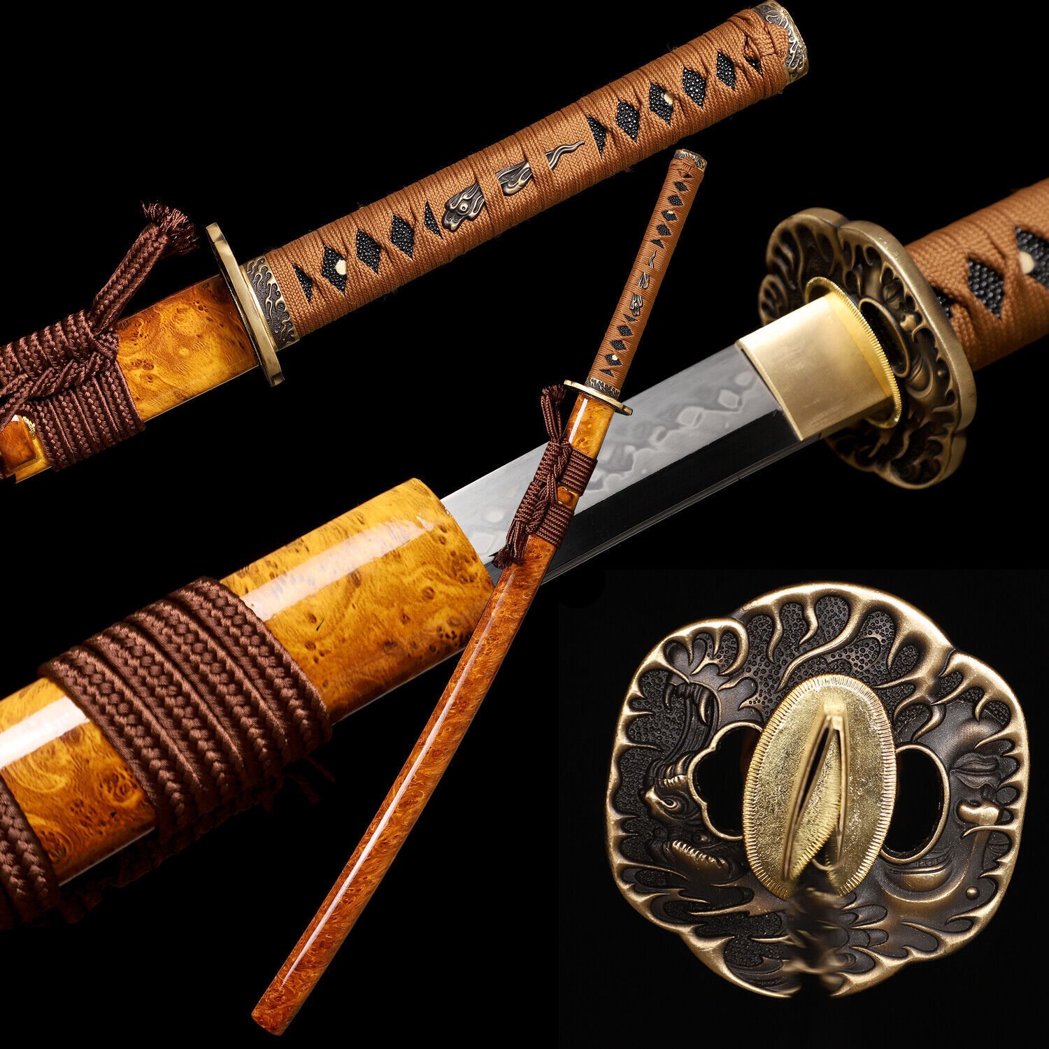 Japanese Handmade Samurai Katana Sword Clay Tempered L6 Steel Real Hamon 