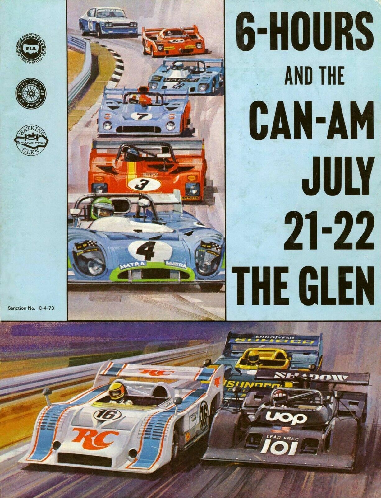 AWESOME POSTER 6 HOURS CAN-AM AT THE GLEN