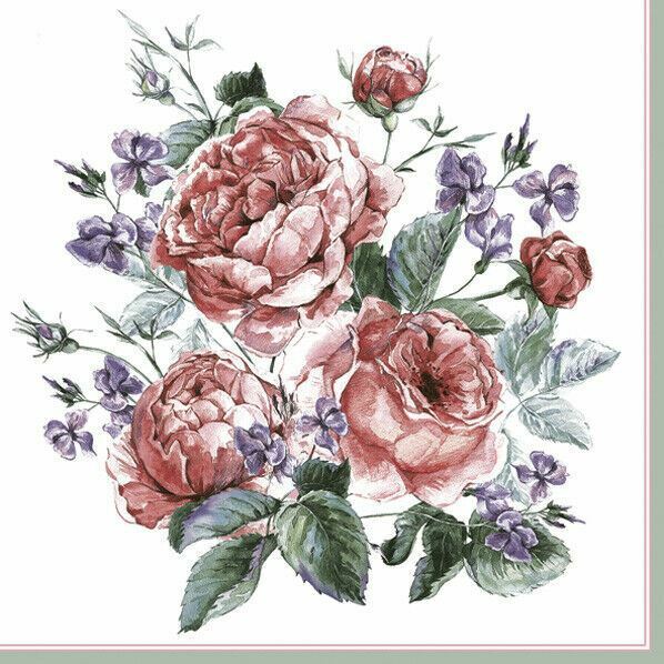 Two Individual Paper Lunch Decoupage European 3-Ply Napkins Vintage Rose Flowers