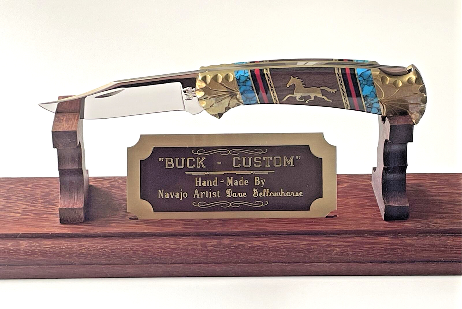 Buck 112DY Dave Yellowhorse Horse Custom Knife Signature Brass Stones USA 1985