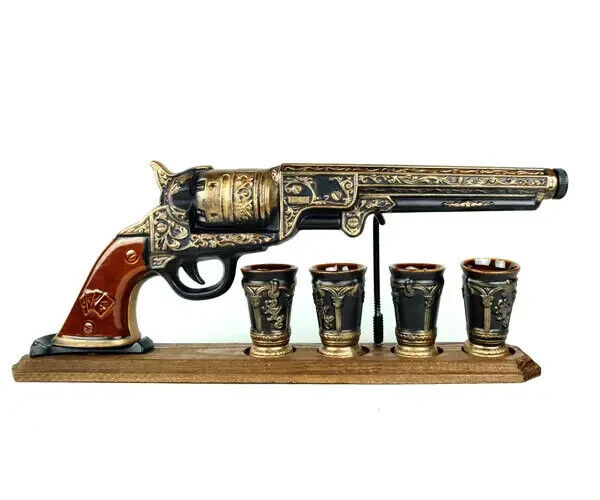 Set for alcohol Colt pistol on a wooden stand - a gift set for alcohol.