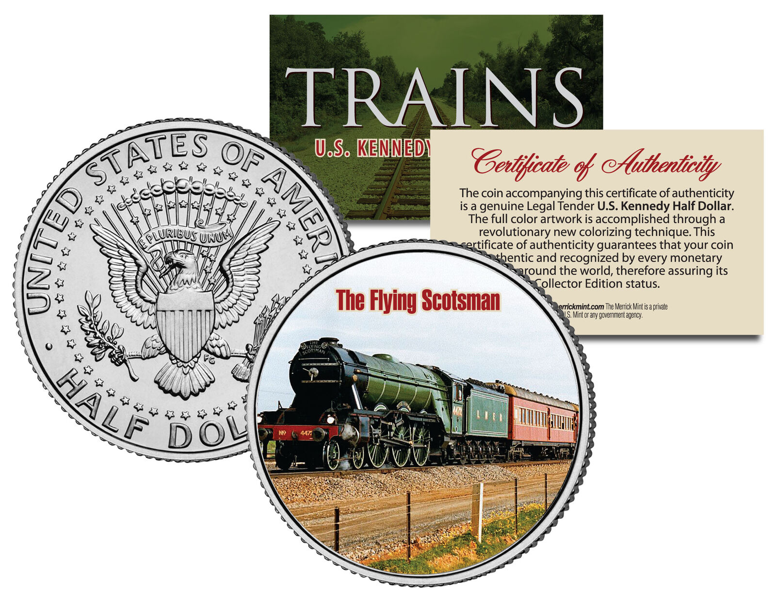 THE FLYING SCOTSMAN * Famous Trains * JFK Half Dollar Colorized U.S. Coin