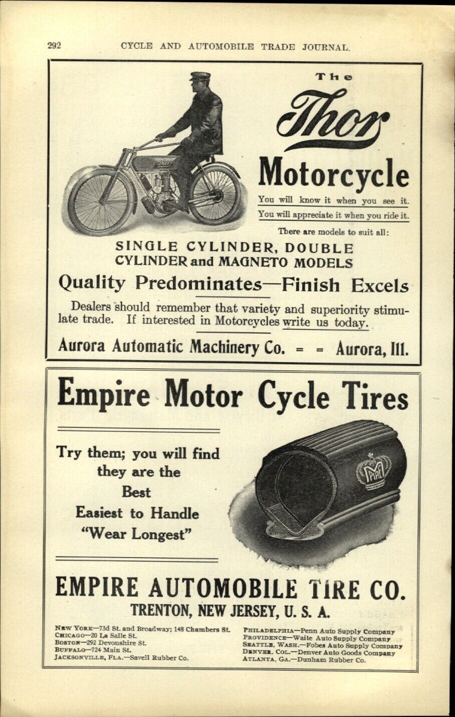 1908 PAPER AD The Thor Motorcycle Aurora Ill Yale California Hussey Handlebars