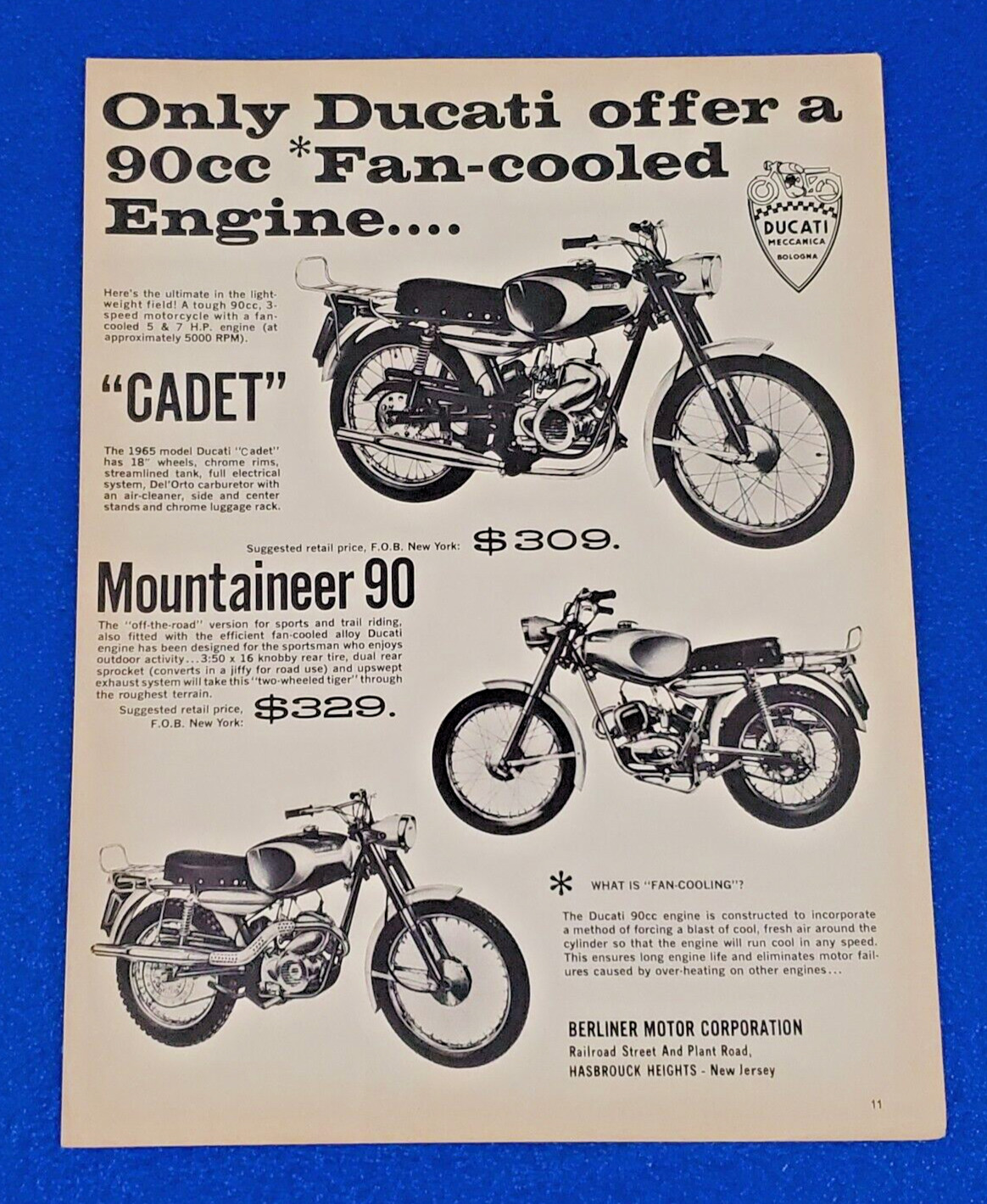1964 DUCATI 90cc CADET & MOUNTAINEER 90 VINTAGE MOTORCYCLE ORIGINAL PRINT AD S21