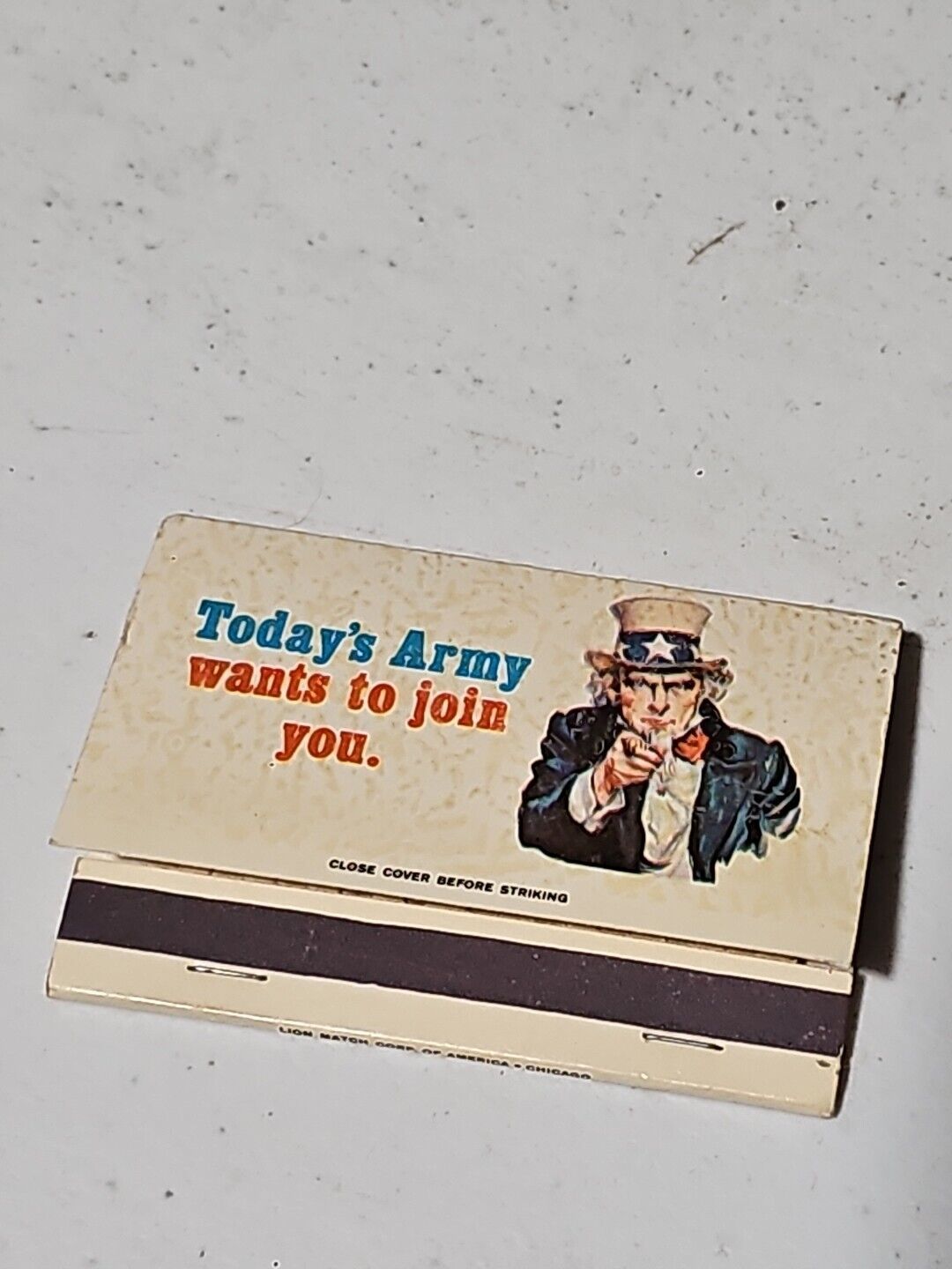Vtg 1960s Army Recruiter 40-Strike Matchbook Uncle Sam \