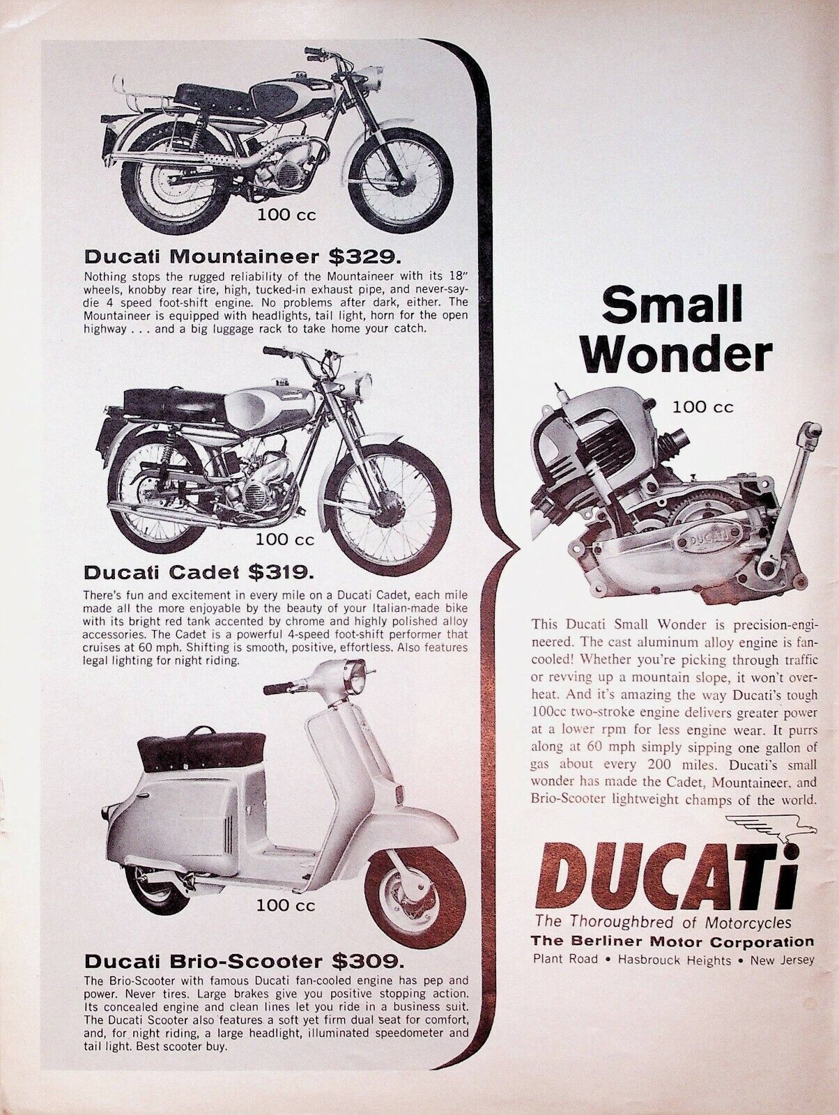 1967 Ducati Cadet, Mountaineer & Brio Scooter - Vintage Motorcycle Ad
