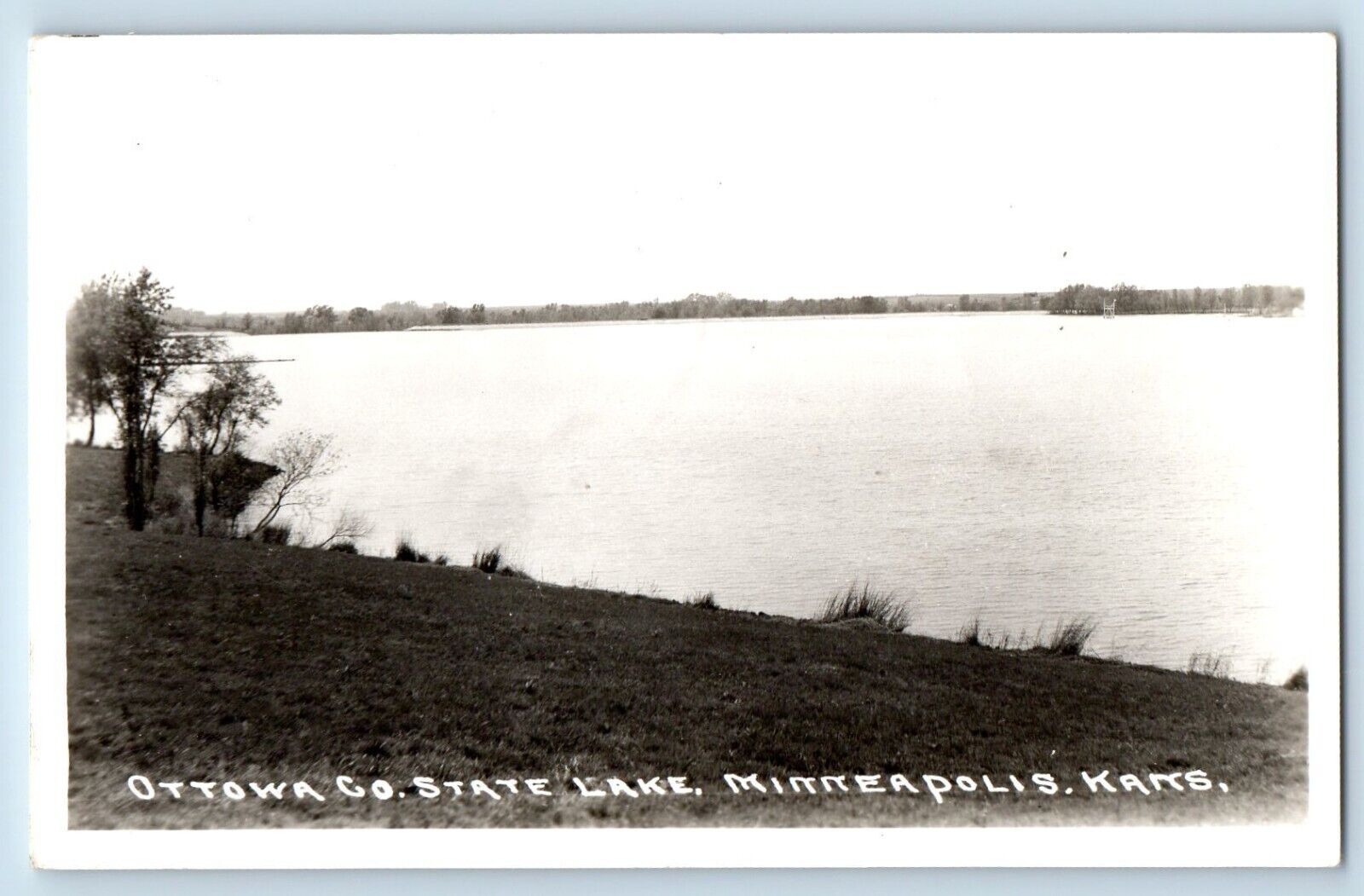 Minneapolis Kansas KS Postcard RPPC Photo Ottowa Co. State Lake c1940's Vintage
