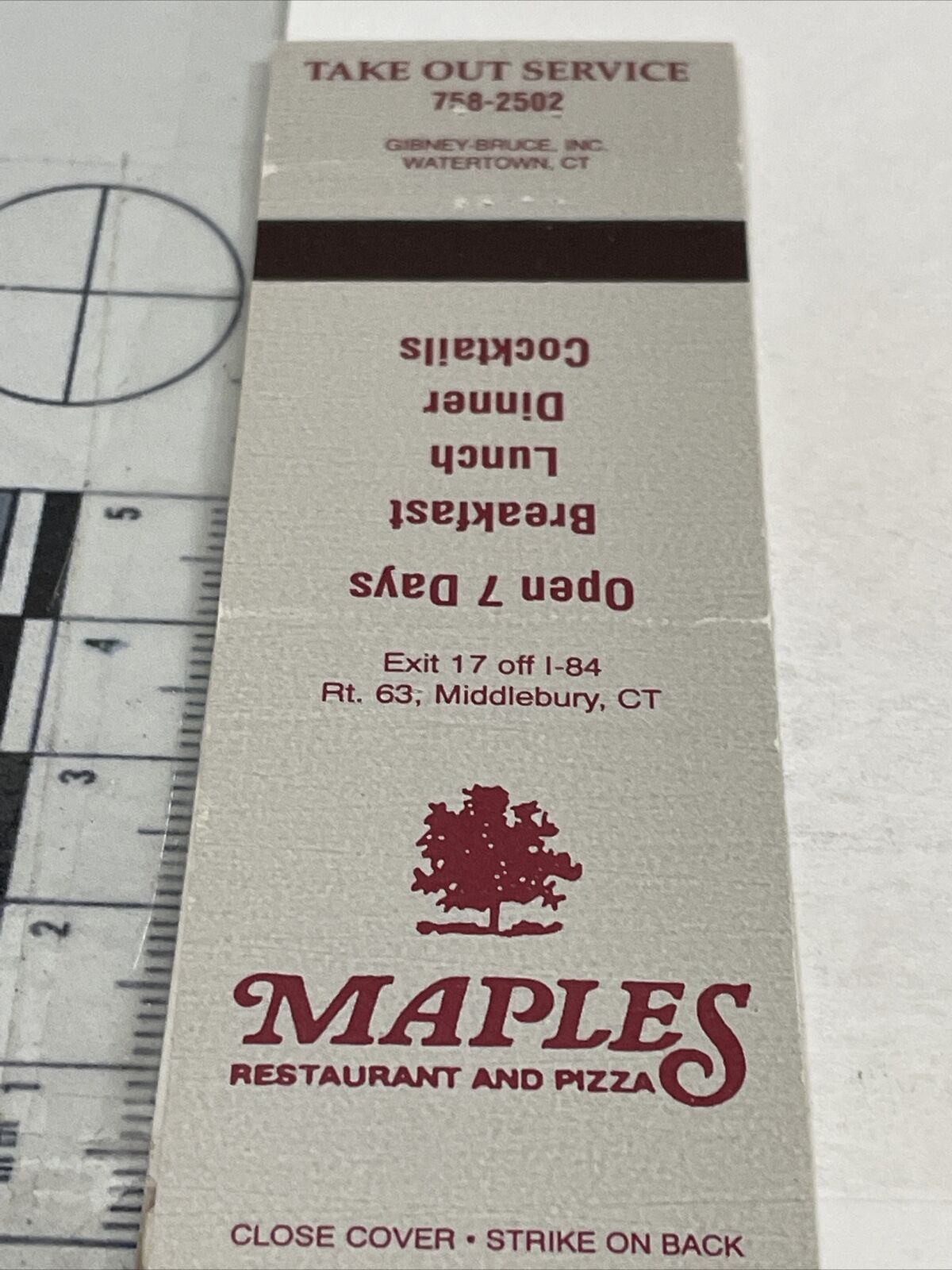 Vintage Matchbook Cover Maple’s Restaurant and Pizza  Watertown, CT gmg Unstruck