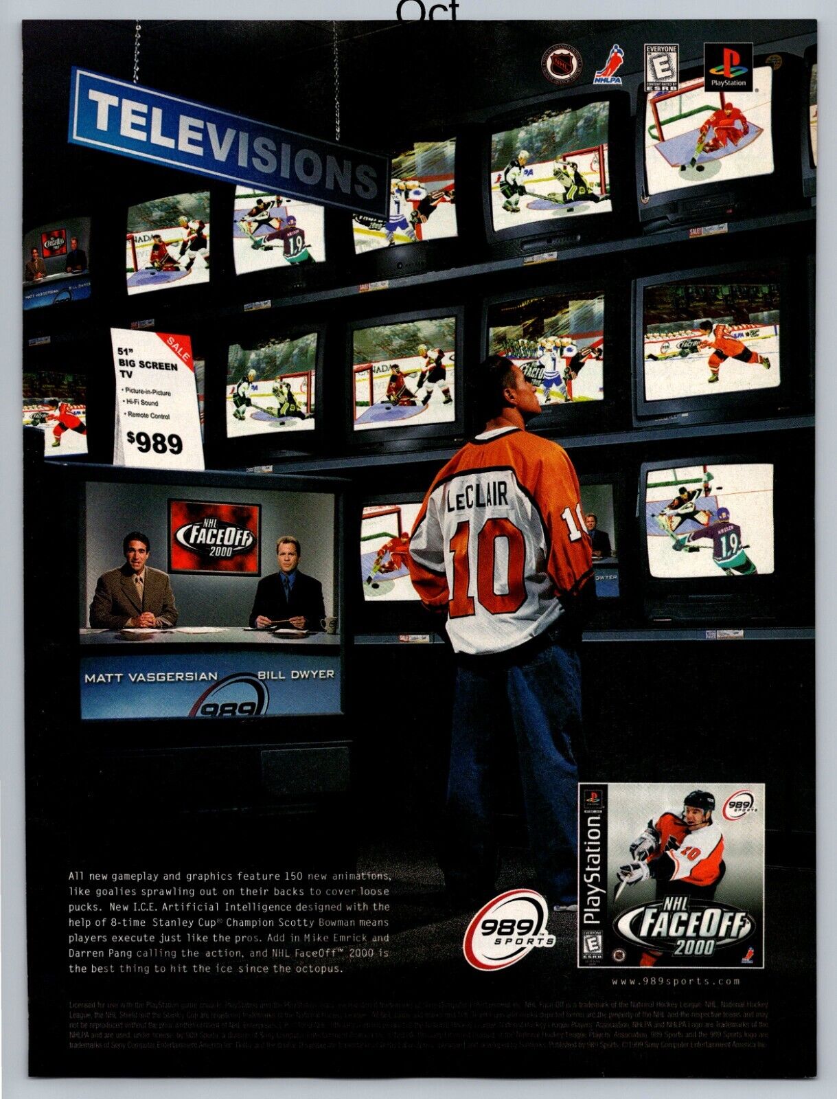 NHL FaceOff 2000 Playstation PS1 Game Promo 1999 Full Page Print Ad