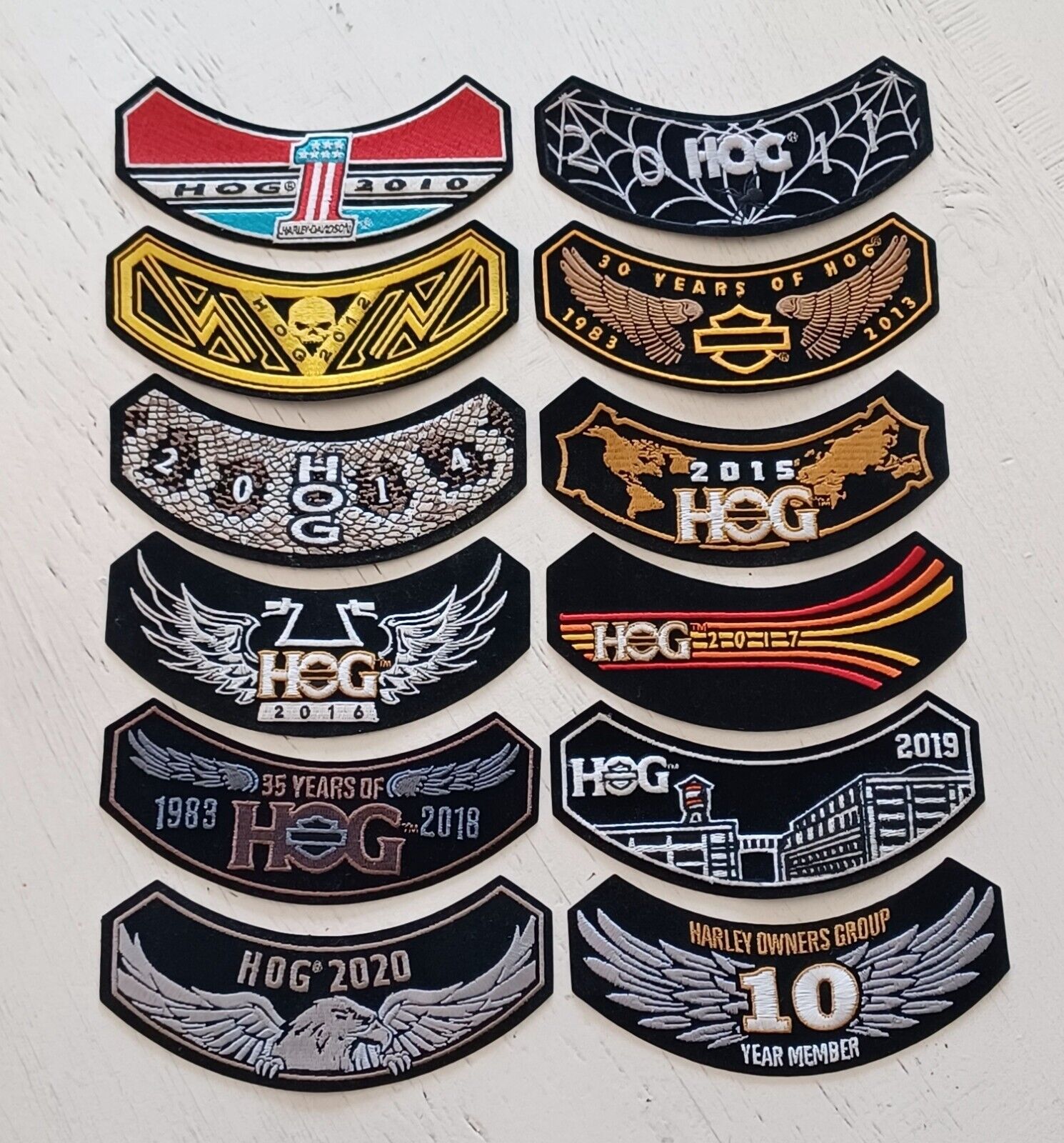 12 Harley Davidson Motorcycles 2010 - 2020 HOG Harley Owners Group Patches