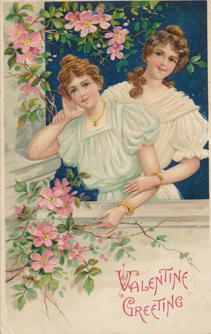 VALENTINE'S DAY - Two Young Women At Window Valentine Greeting - 1913